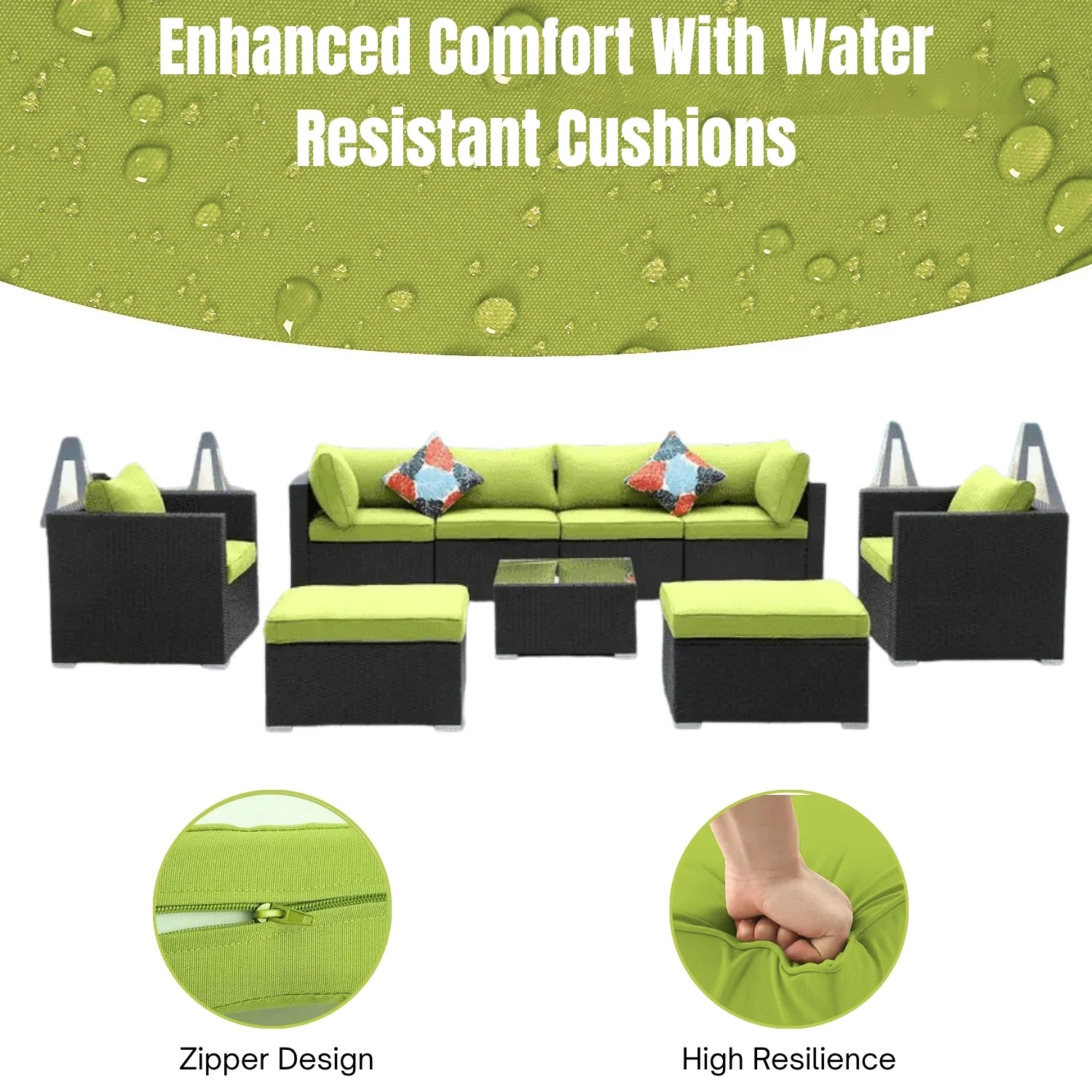 6-Piece Outdoor Conversation Set (Black & Green) - Image 8