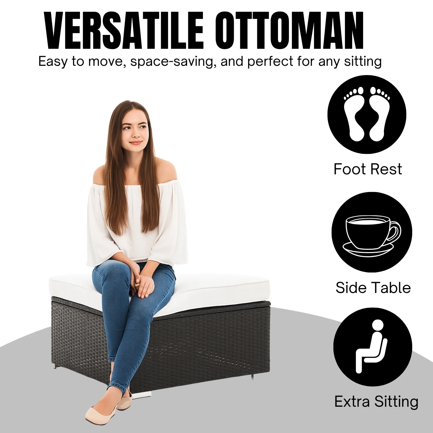 6-Piece Outdoor Conversation Set (Black & Off-White) - Image 9