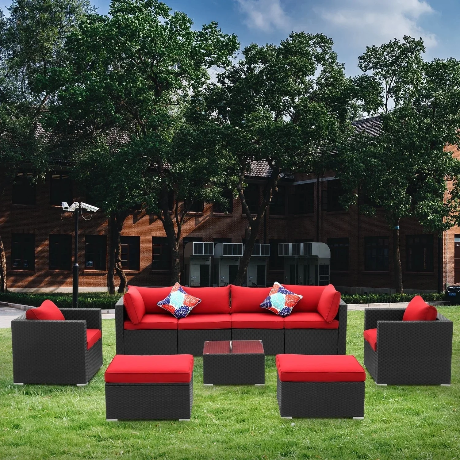 6-Piece Outdoor Conversation Set (Black & Red)