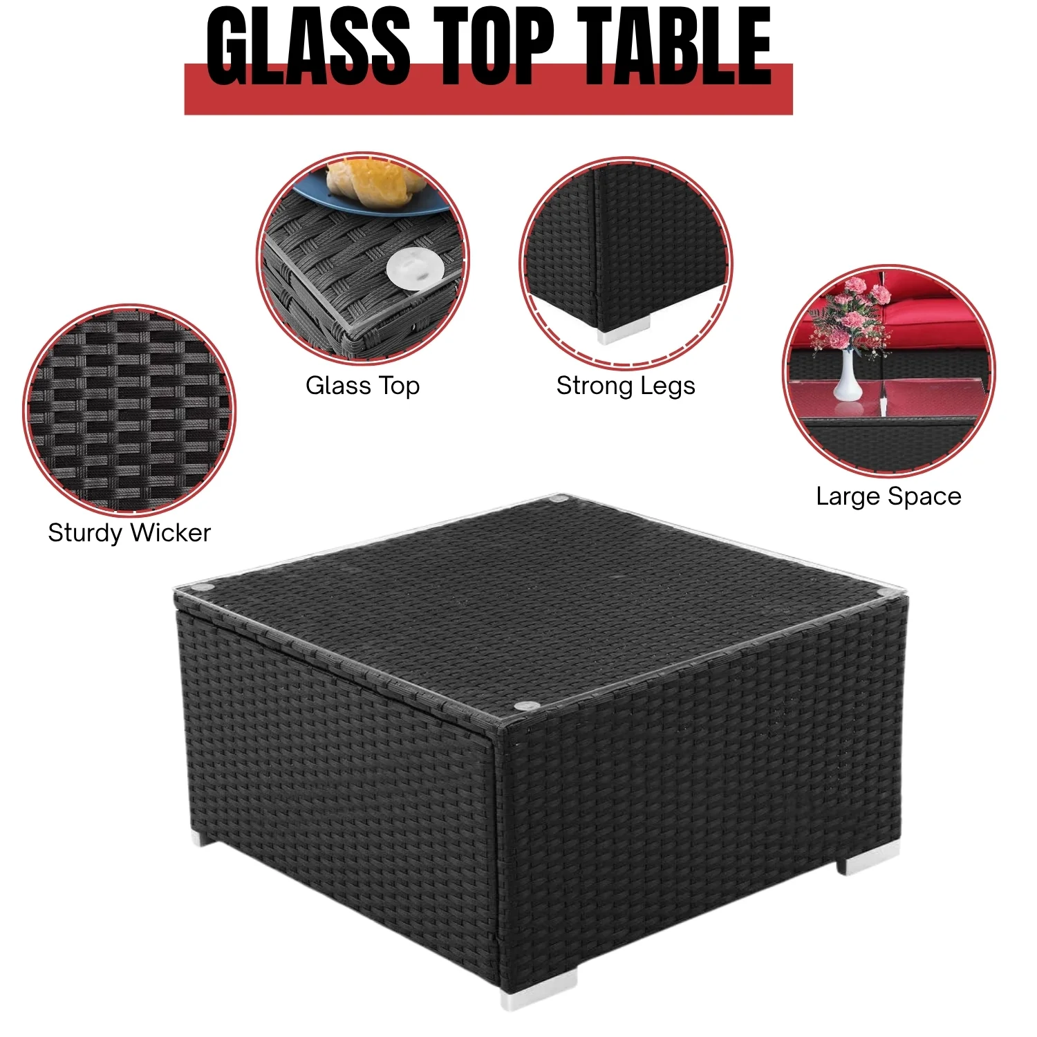 6-Piece Outdoor Conversation Set (Black & Red) - Image 10
