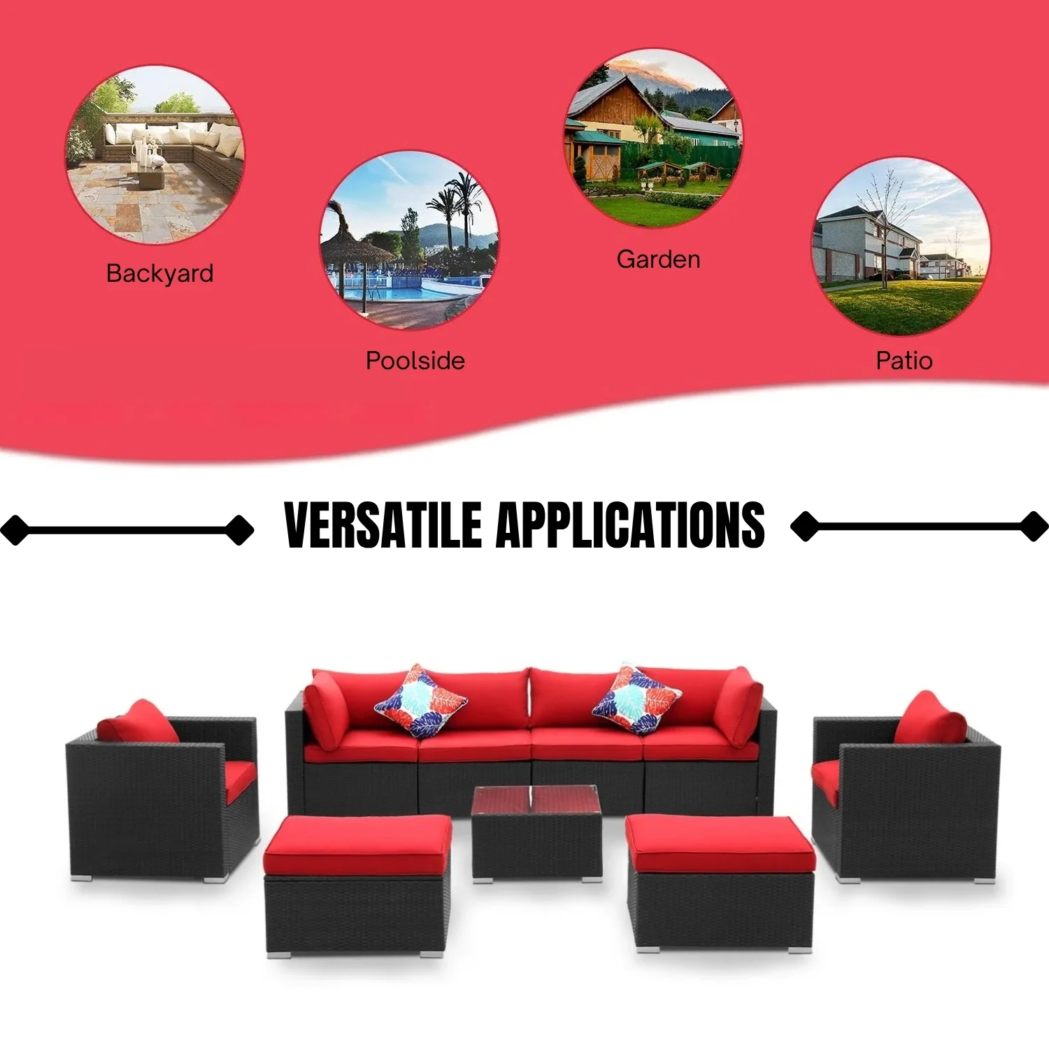 6-Piece Outdoor Conversation Set (Black & Red) - Image 14