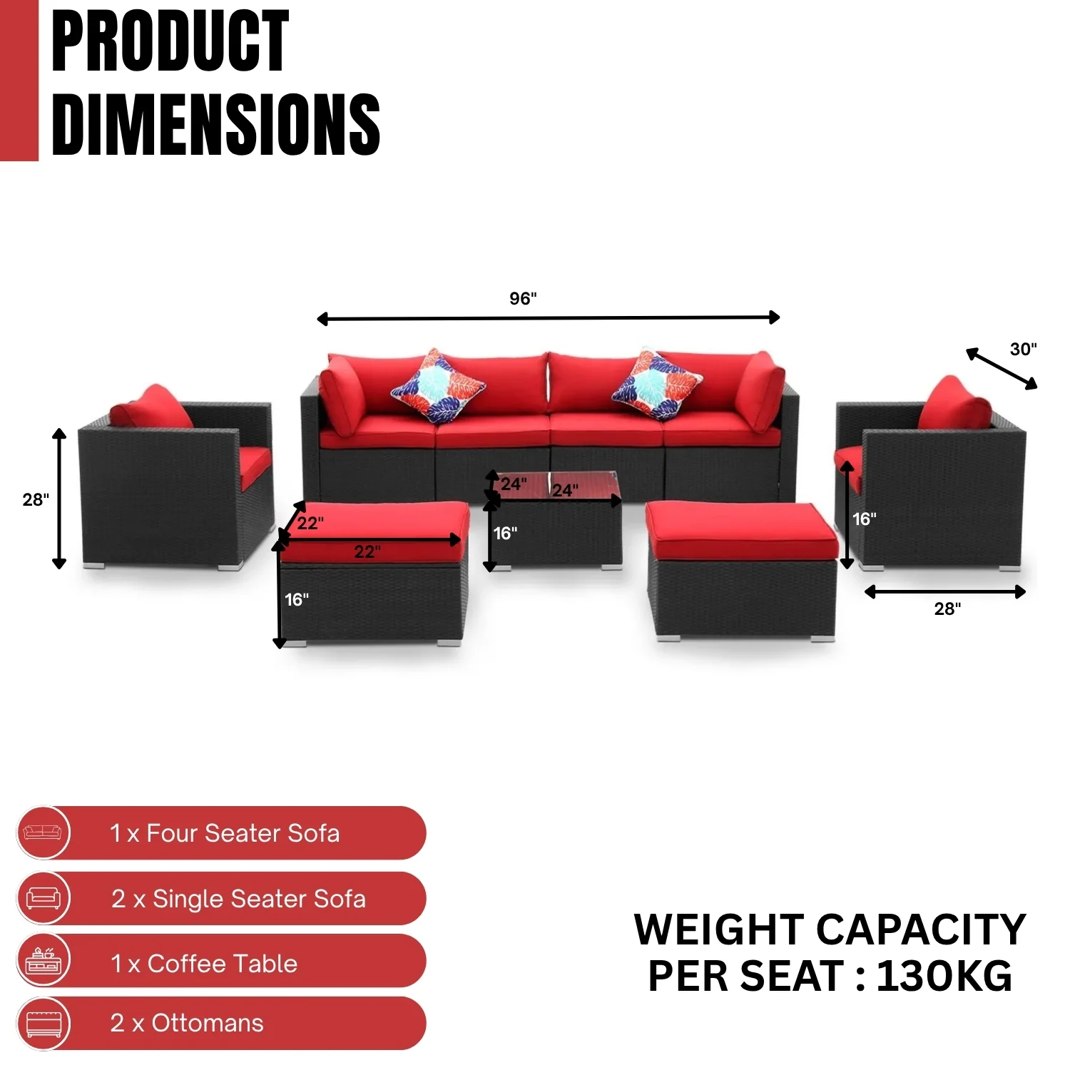6-Piece Outdoor Conversation Set (Black & Red) - Image 3