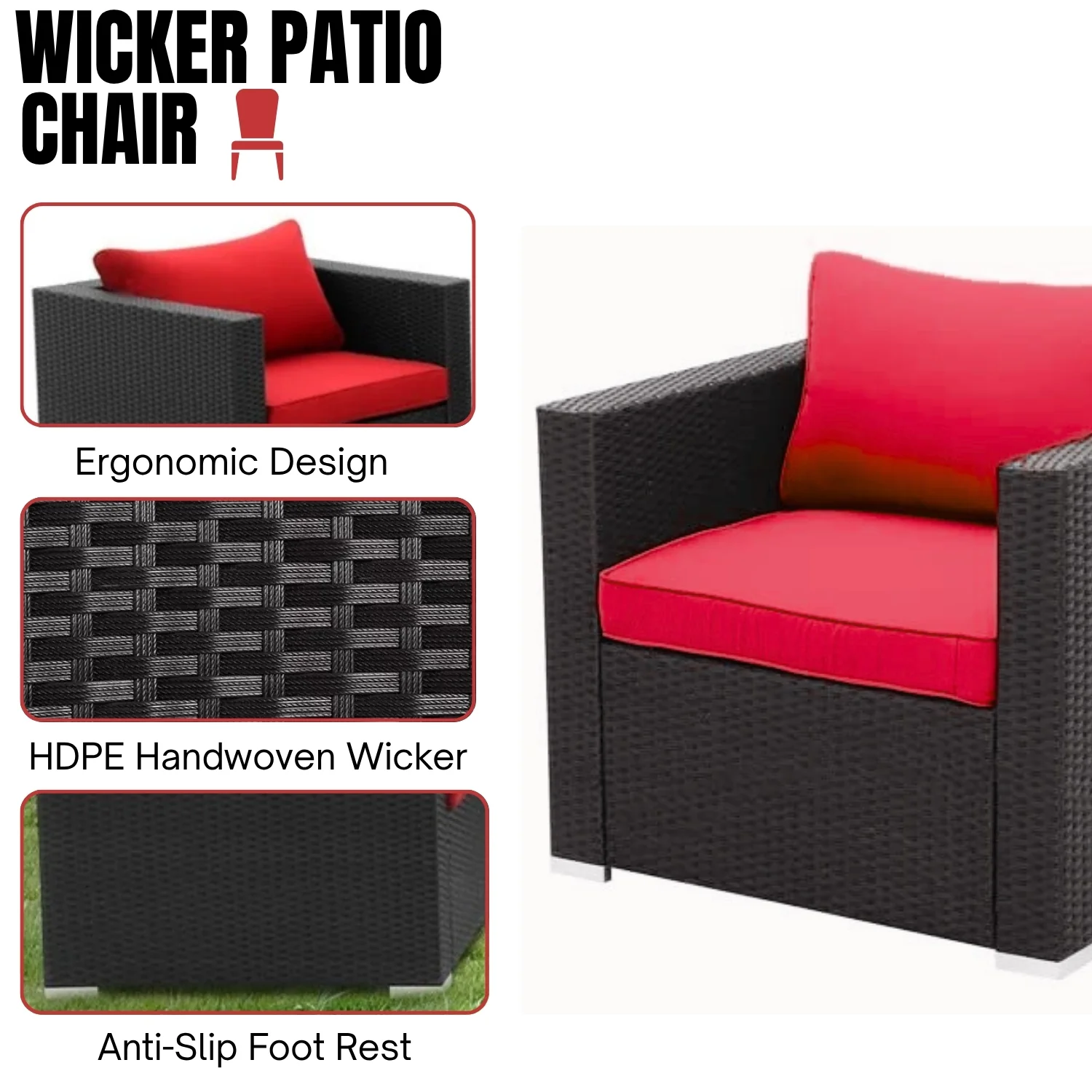 6-Piece Outdoor Conversation Set (Black & Red) - Image 6