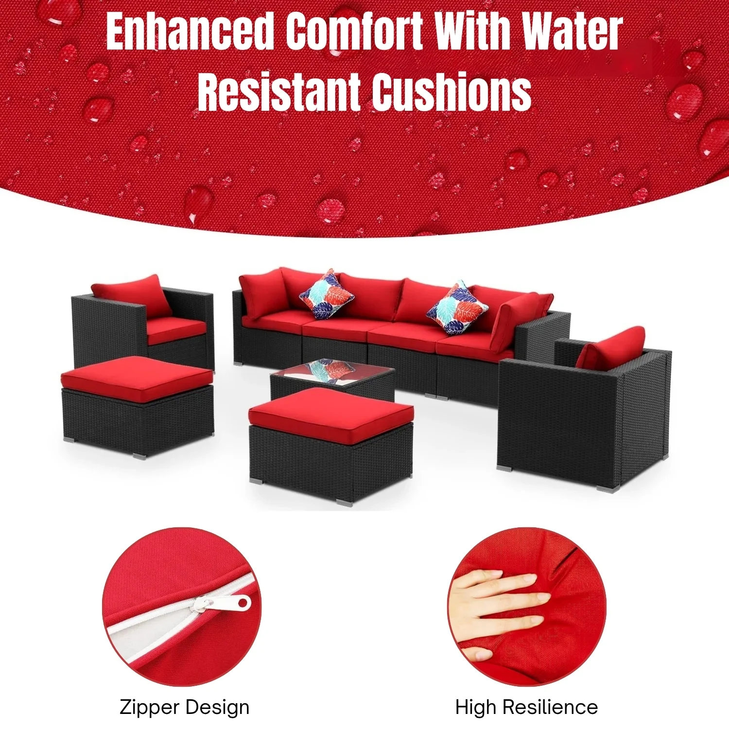 6-Piece Outdoor Conversation Set (Black & Red) - Image 8