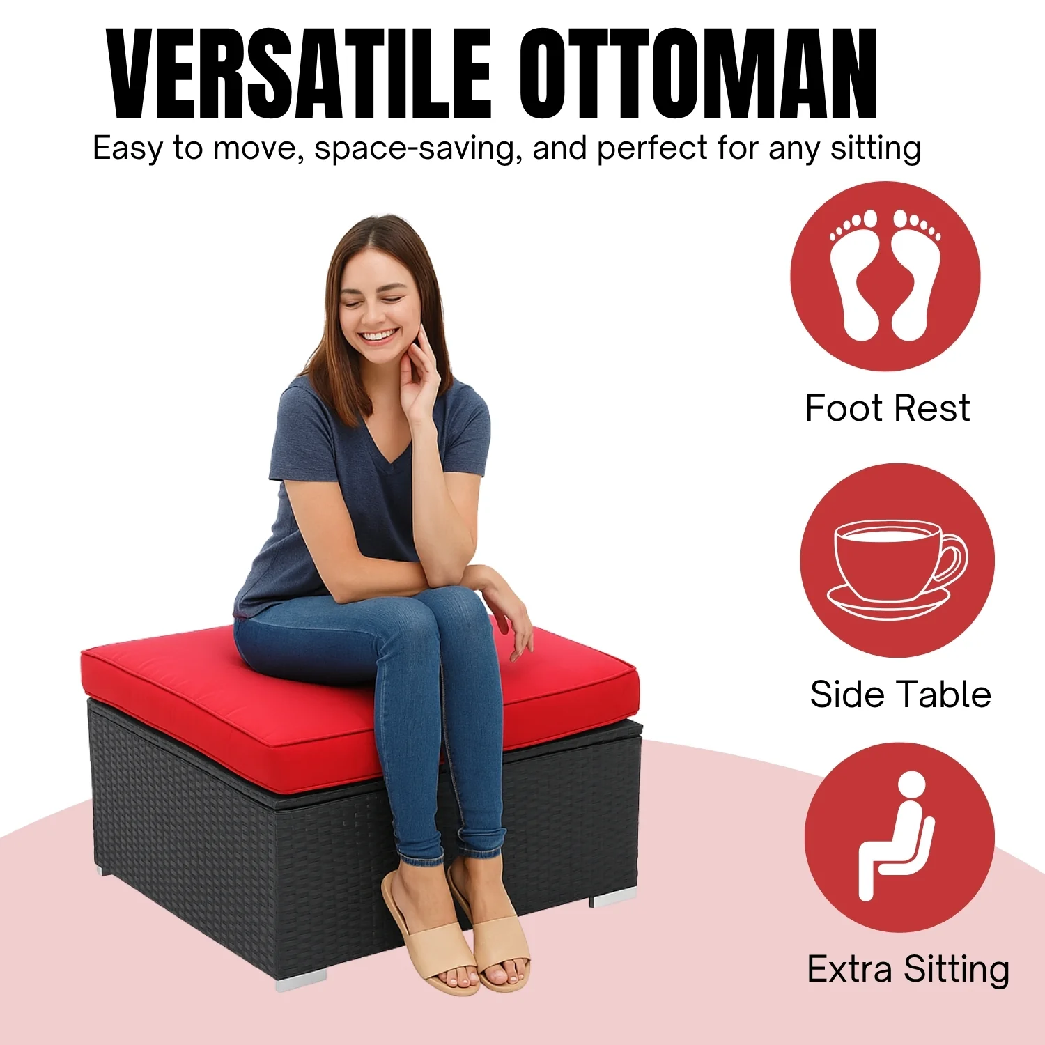 6-Piece Outdoor Conversation Set (Black & Red) - Image 9