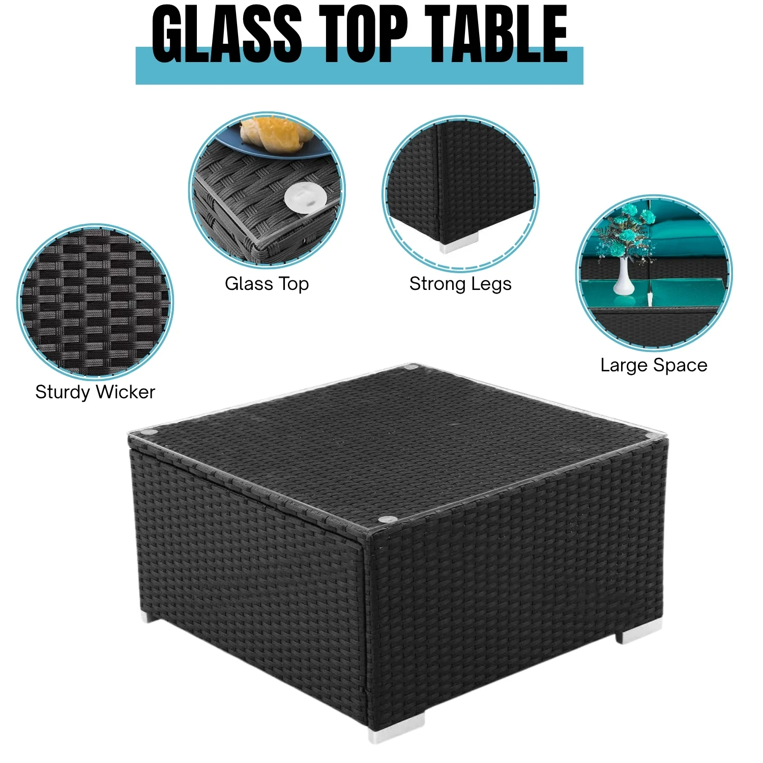 6-Piece Outdoor Conversation Set (Black & Sky-Blue) - Image 10