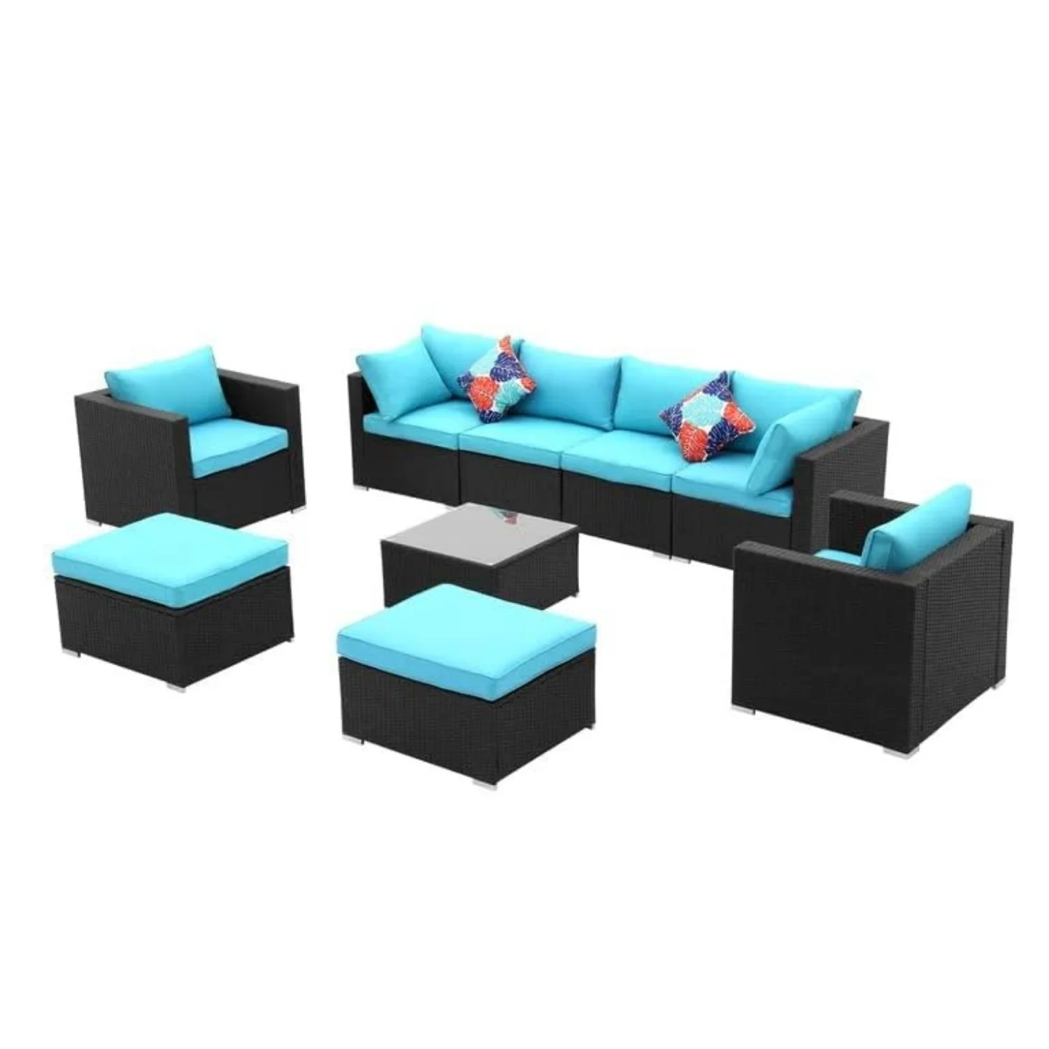 6-Piece Outdoor Conversation Set (Black & Sky-Blue) - Image 12