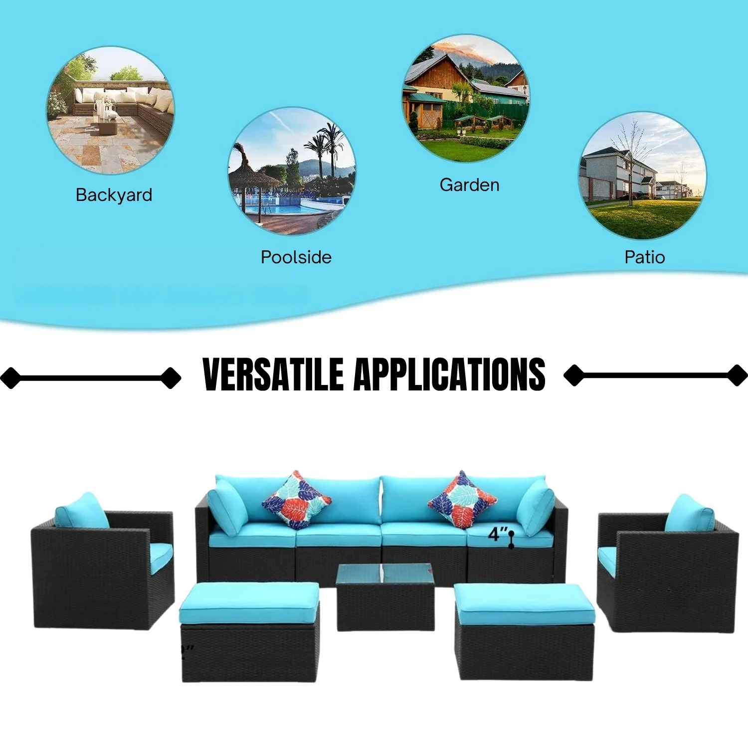 6-Piece Outdoor Conversation Set (Black & Sky-Blue) - Image 14