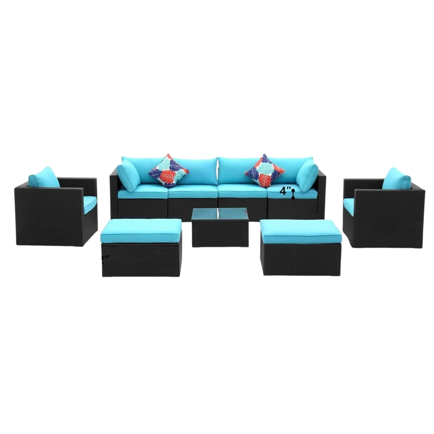 6-Piece Outdoor Conversation Set (Black & Sky-Blue) - Image 5