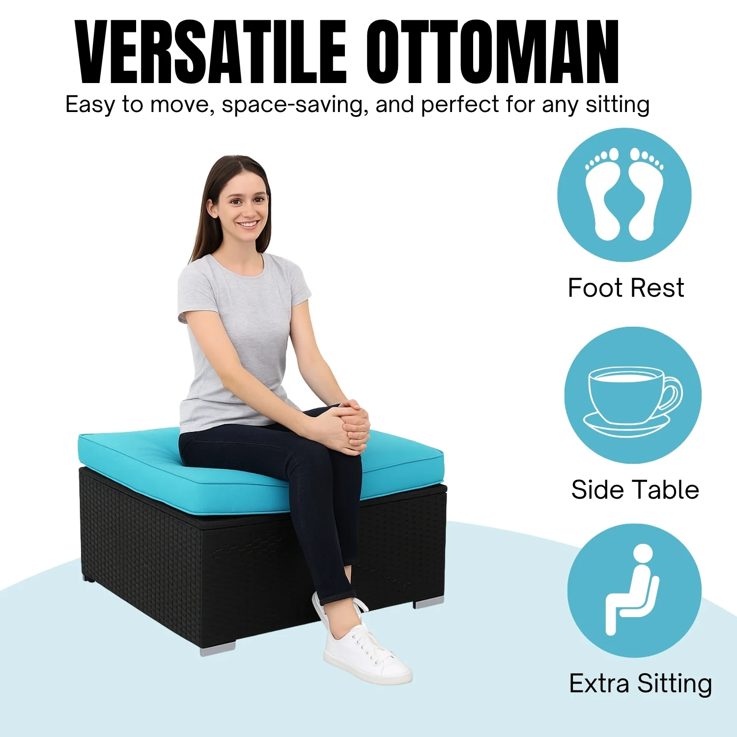 6-Piece Outdoor Conversation Set (Black & Sky-Blue) - Image 9