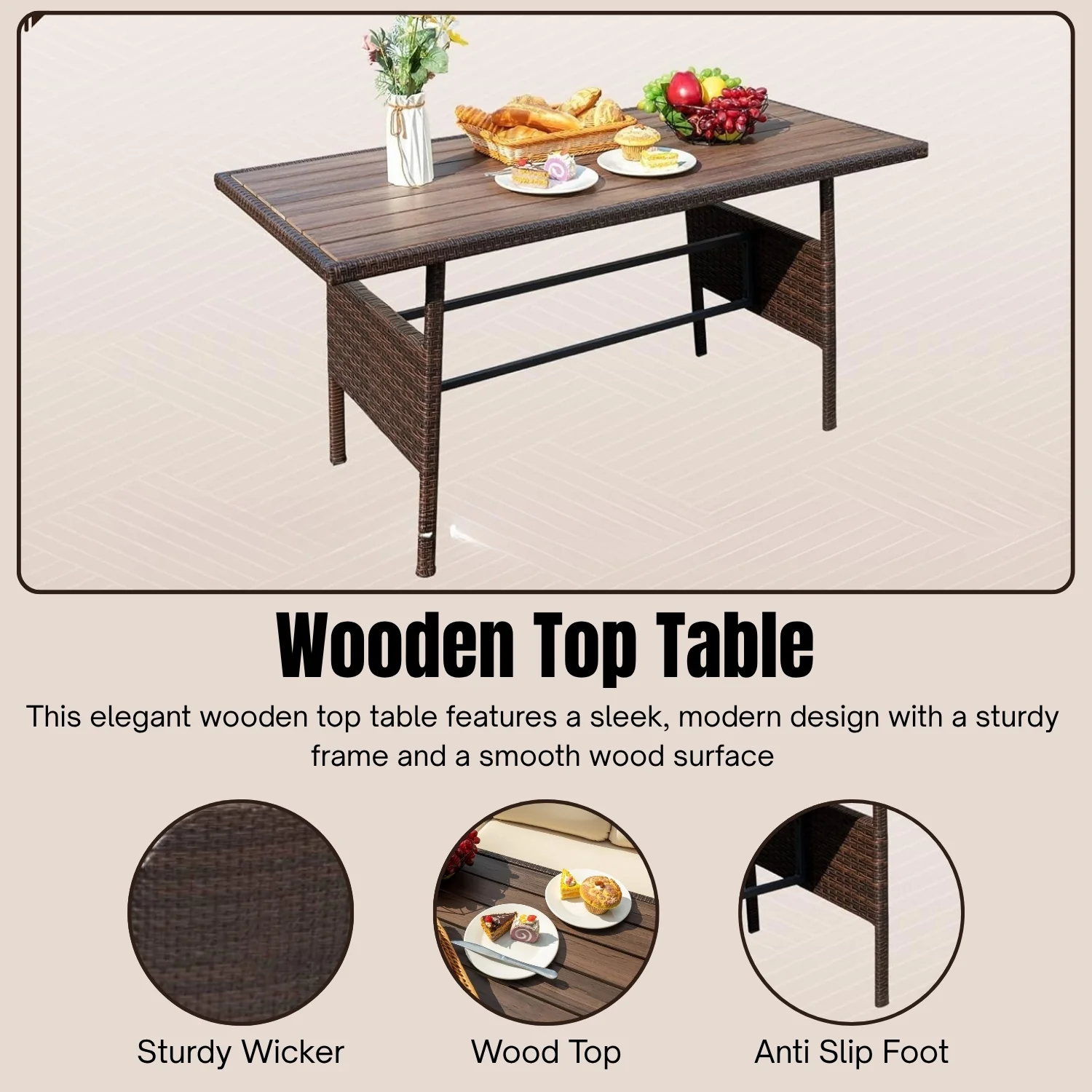 6 Piece Outdoor Patio Furniture Set (Dark Brown & Cream) - Image 7