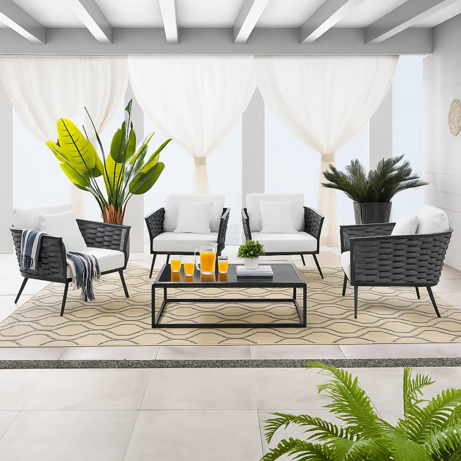 6-Piece Outdoor Rope Sofa Set (Grey & White) - Image 14