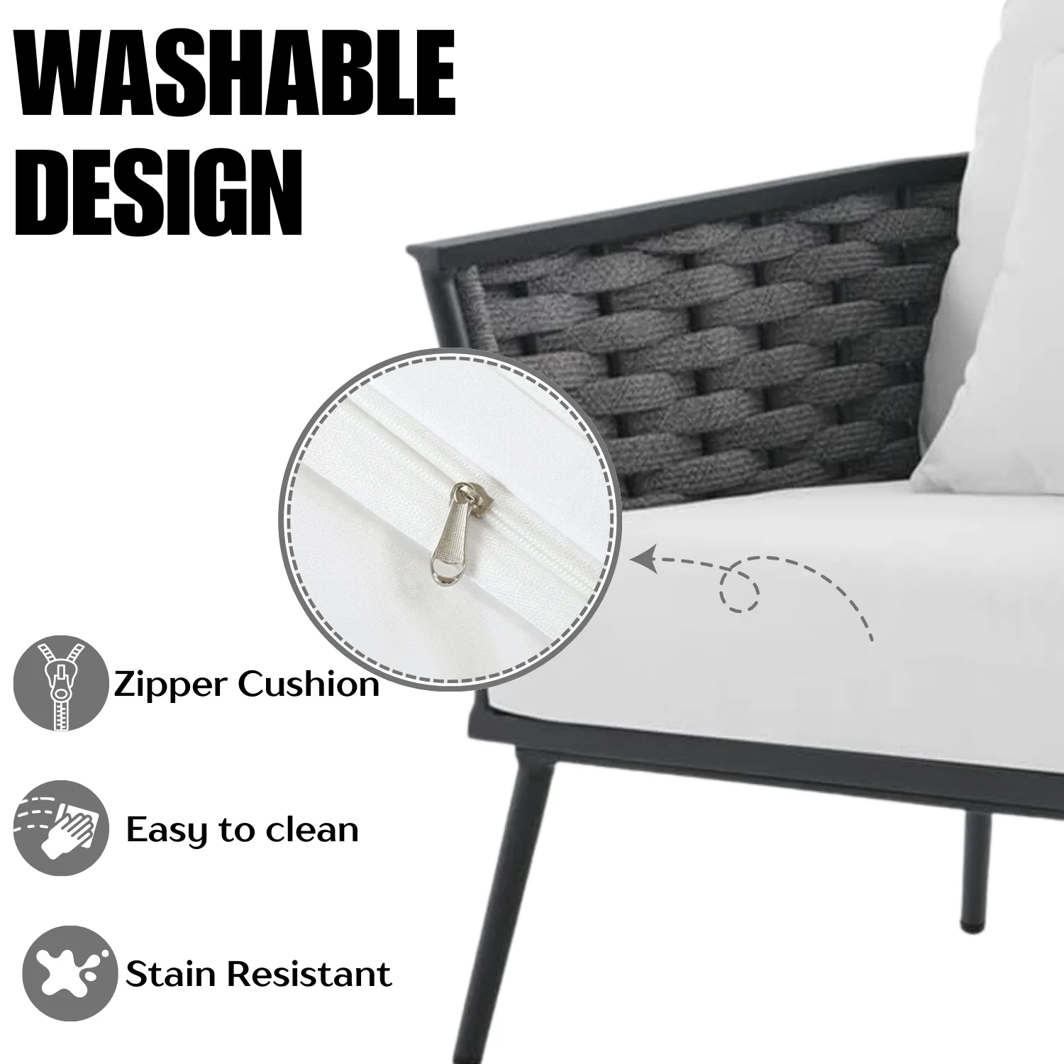 6-Piece Outdoor Rope Sofa Set (Grey & White) - Image 7