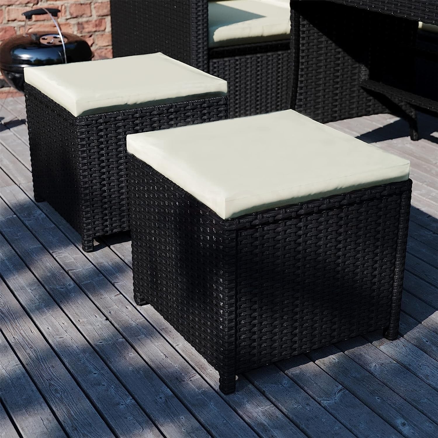 6-Piece Outdoor Wicker Patio Dining Set – Black/Cream - Image 11