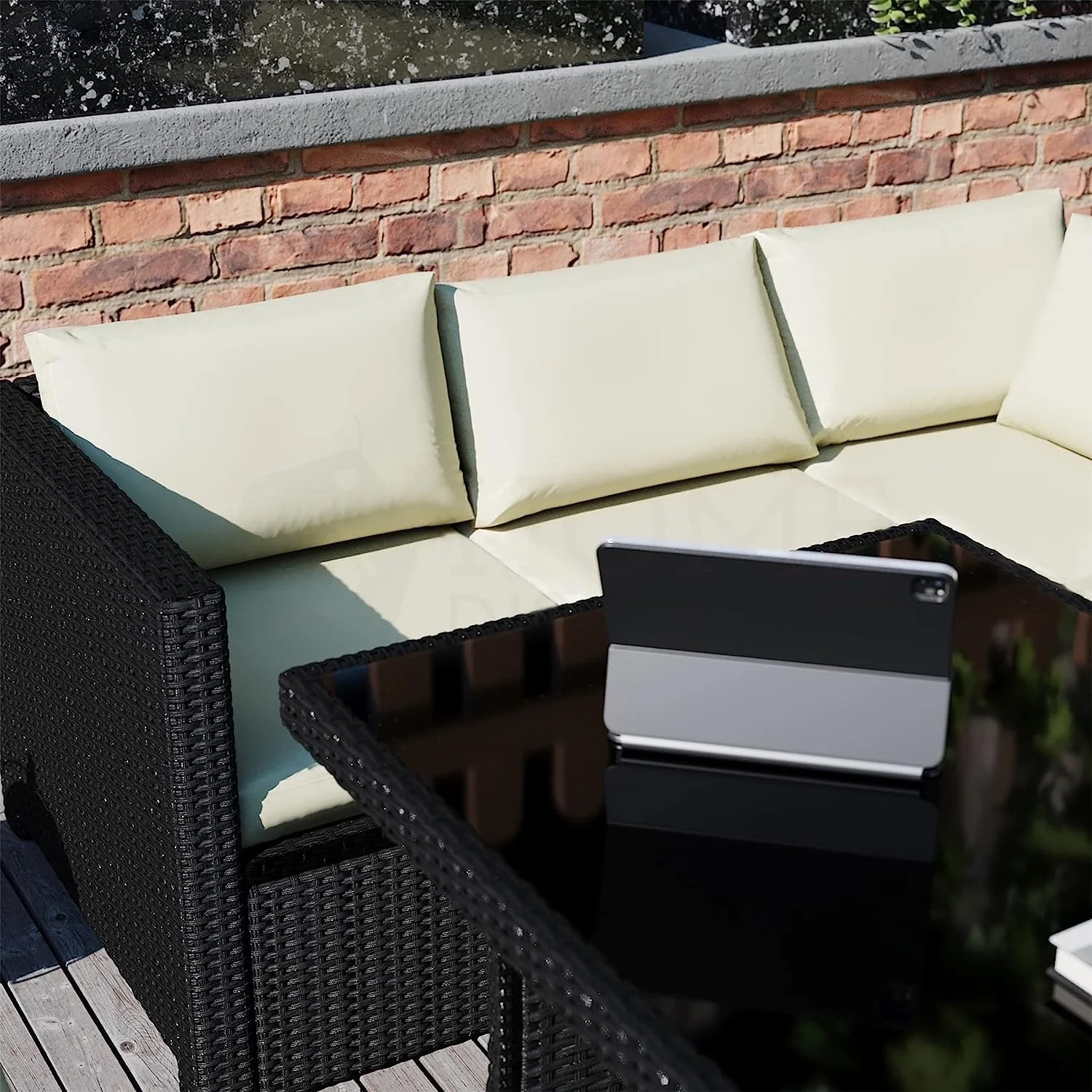 6-Piece Outdoor Wicker Patio Dining Set – Black/Cream - Image 9