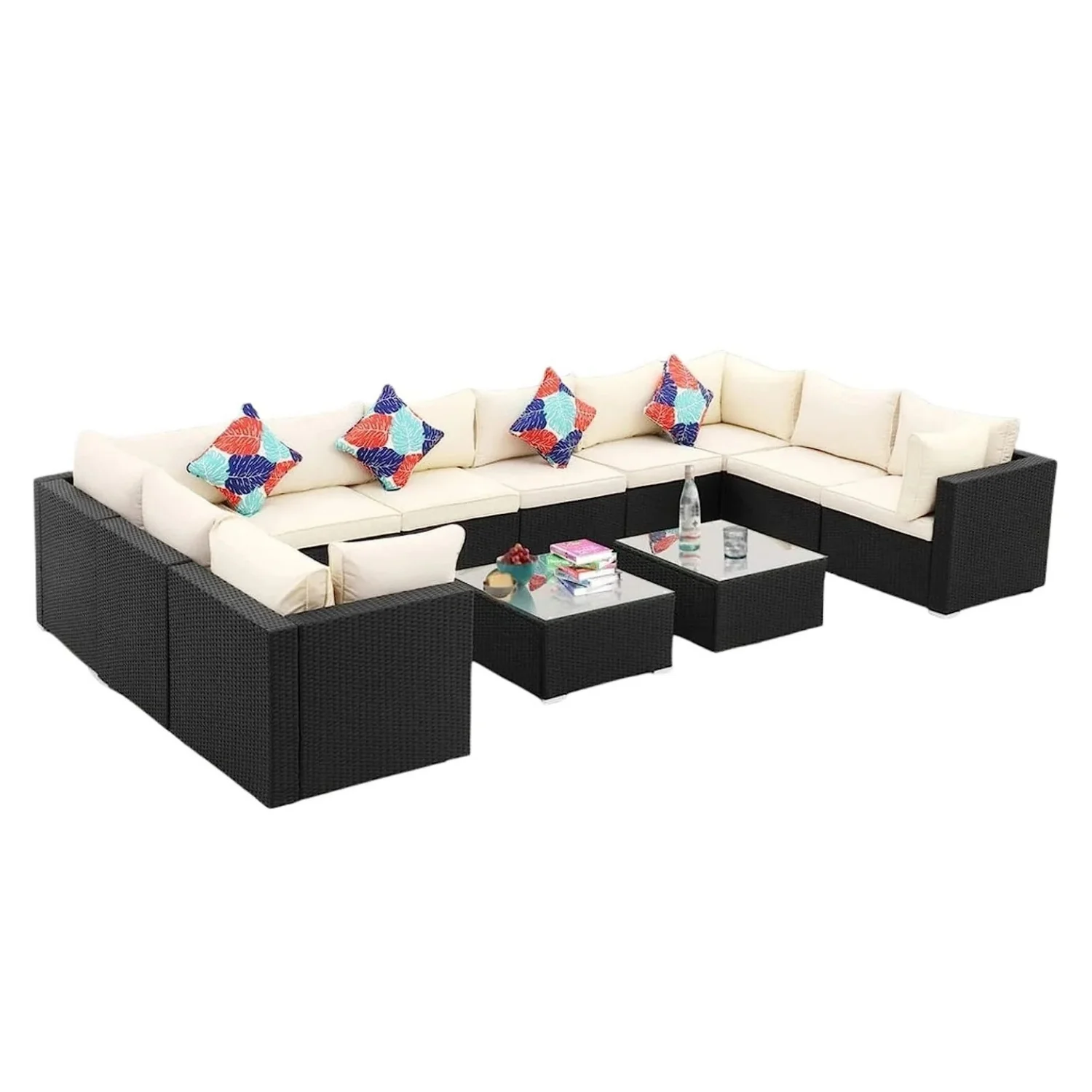 6-Piece Outdoor Wicker Sofa Set (Black/Off-White) - Image 3