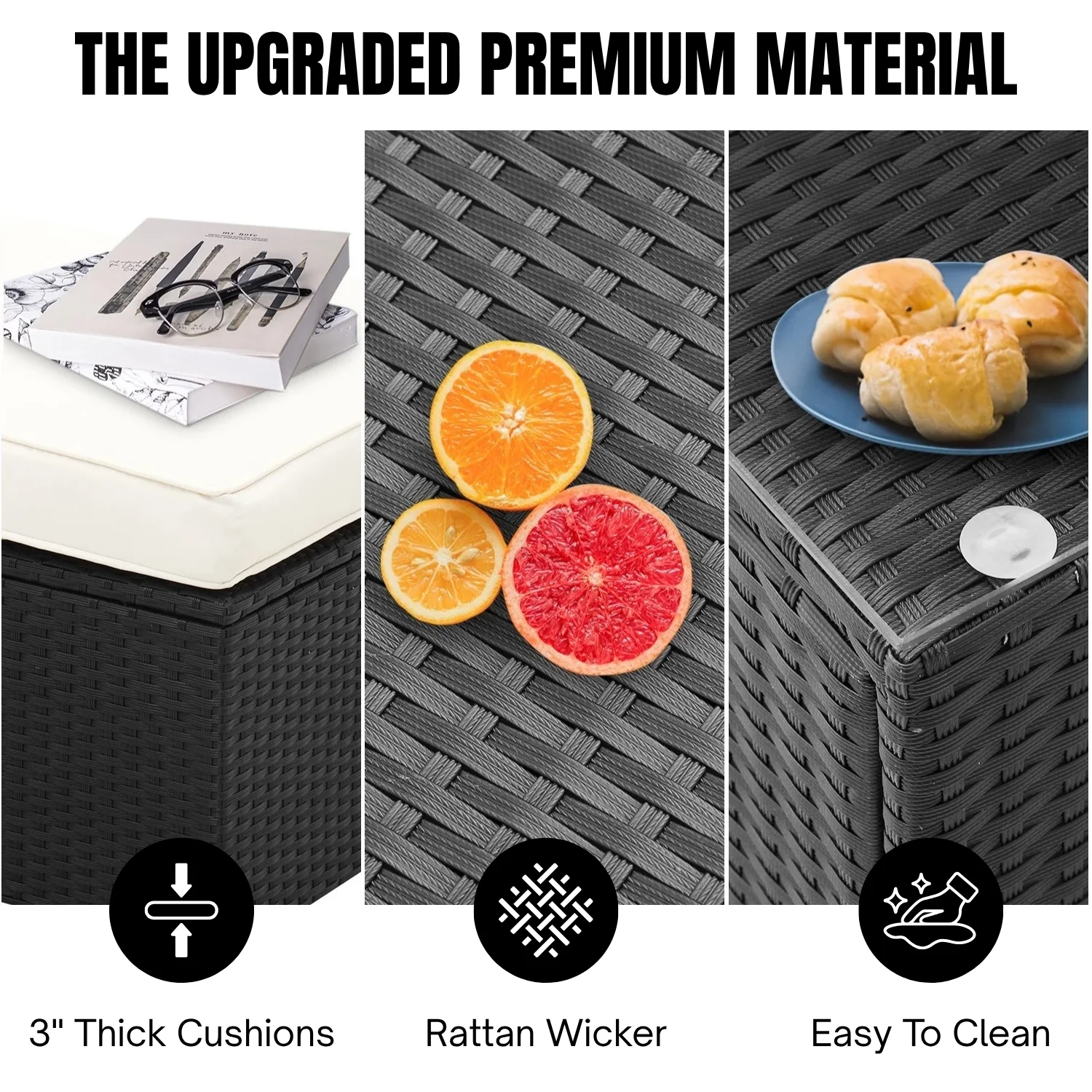 6-Piece Outdoor Wicker Sofa Set (Black/Off-White) - Image 5
