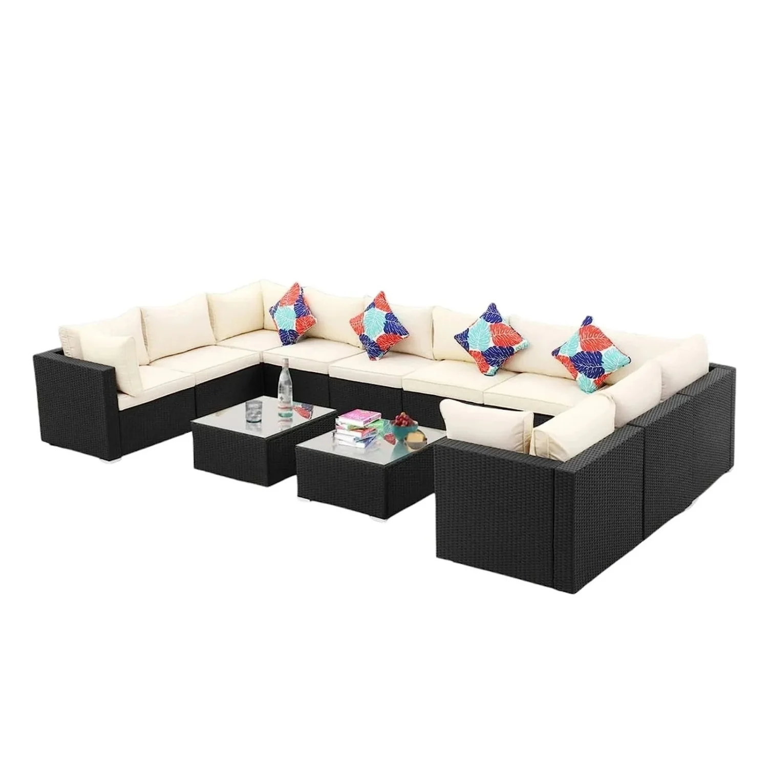 6-Piece Outdoor Wicker Sofa Set (Black/Off-White) - Image 8