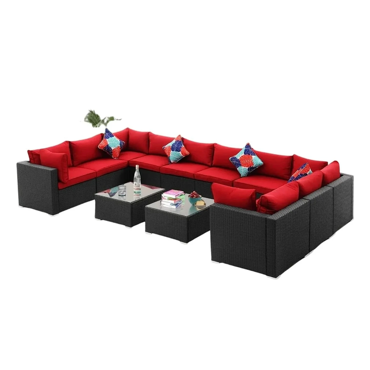 6-Piece Outdoor Wicker Sofa Set (Black/Red) - Image 8