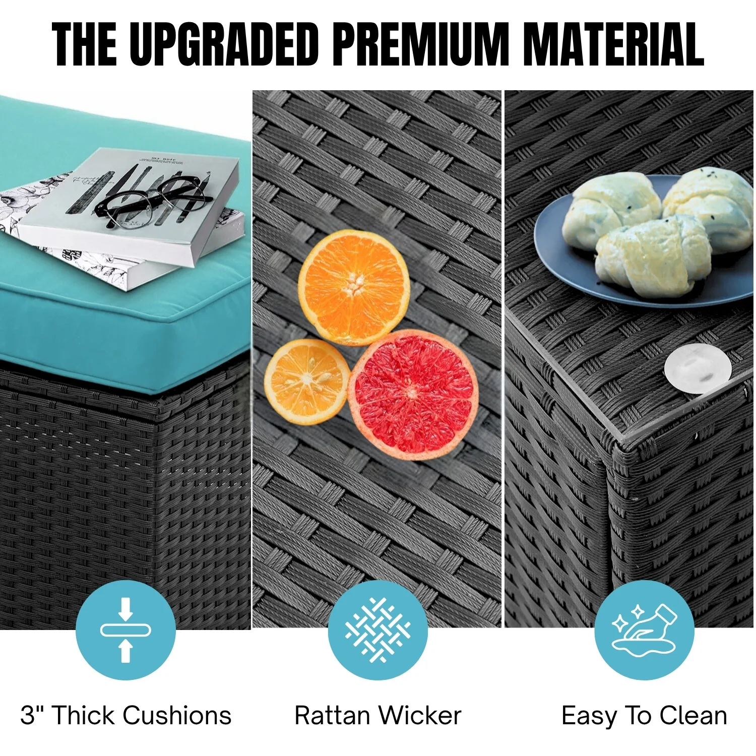 6-Piece Outdoor Wicker Sofa Set (Black/Sky-Blue) - Image 5