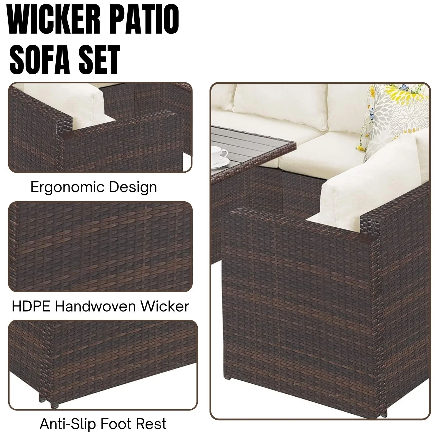 6-Pieces L-Shape Patio Rattan Dining Set - Image 5