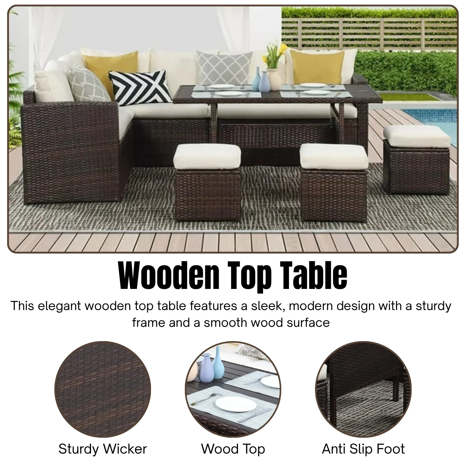 6-Pieces L-Shape Patio Rattan Dining Set - Image 7
