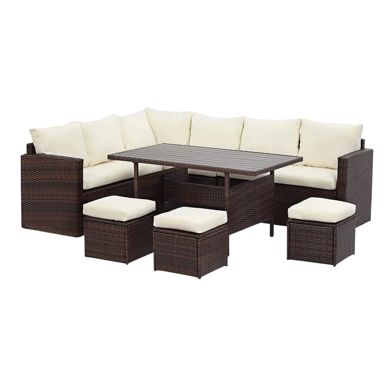 6-Pieces L-Shape Patio Rattan Dining Set - Image 9