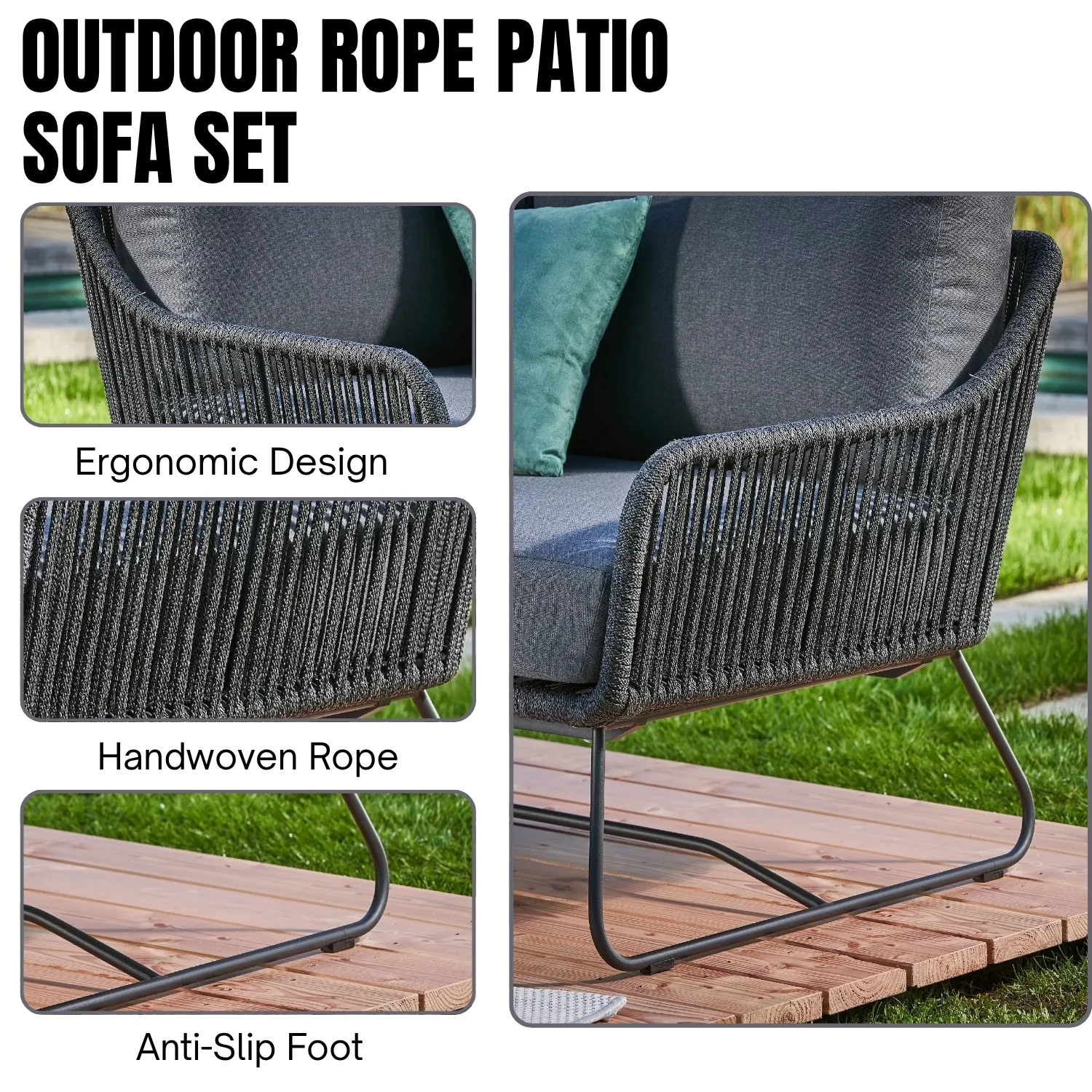 5-Seater L-Shape Outdoor Rope Sofa Set - Image 5