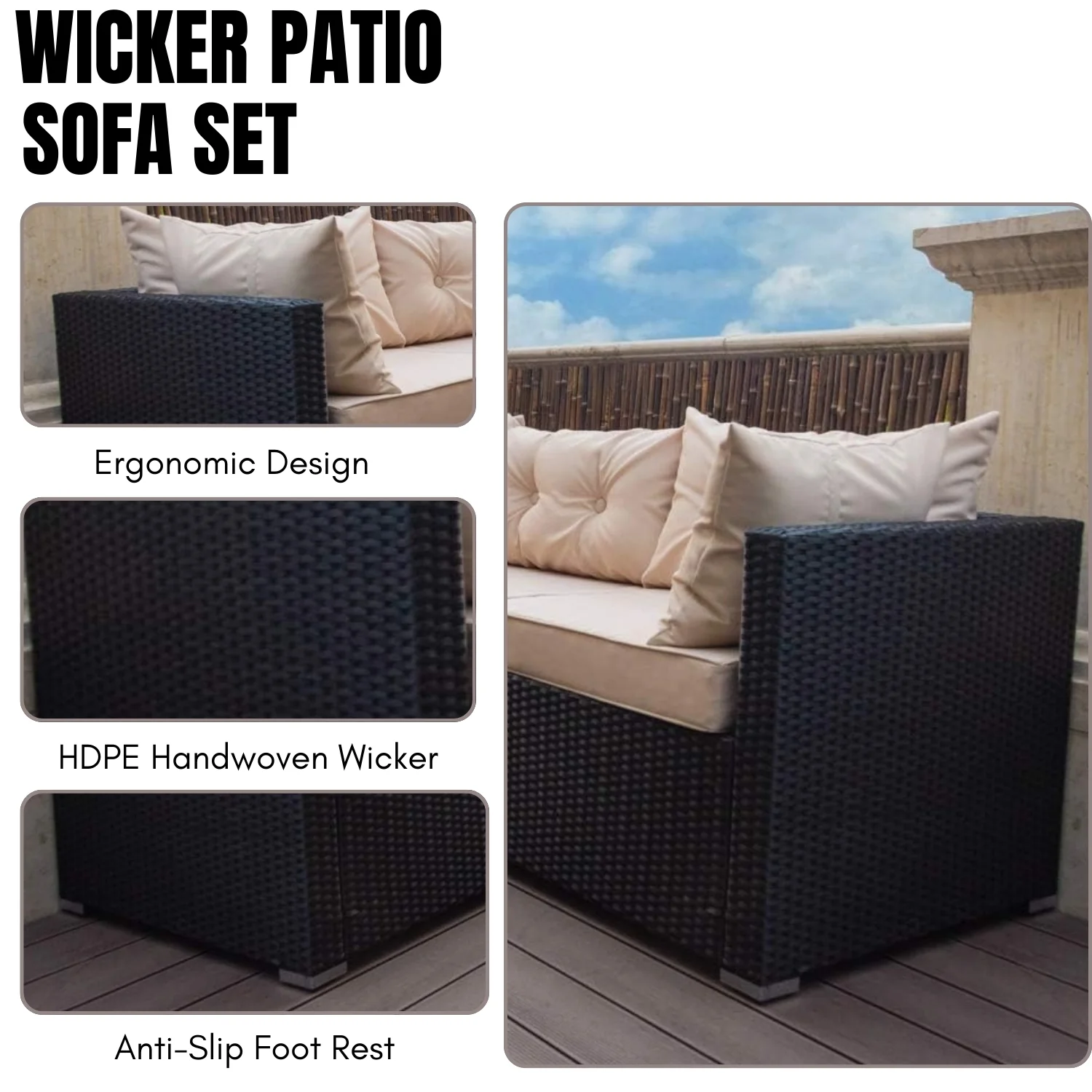 6-Seater Outdoor Garden Conversation Sofa Set (Dark Brown & Cream) - Image 5