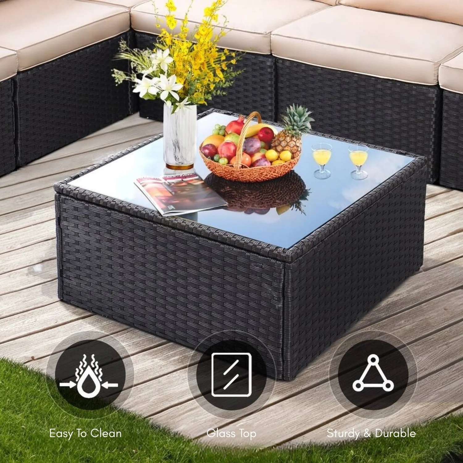 6-Seater Outdoor Garden Conversation Sofa Set (Dark Brown & Cream) - Image 7