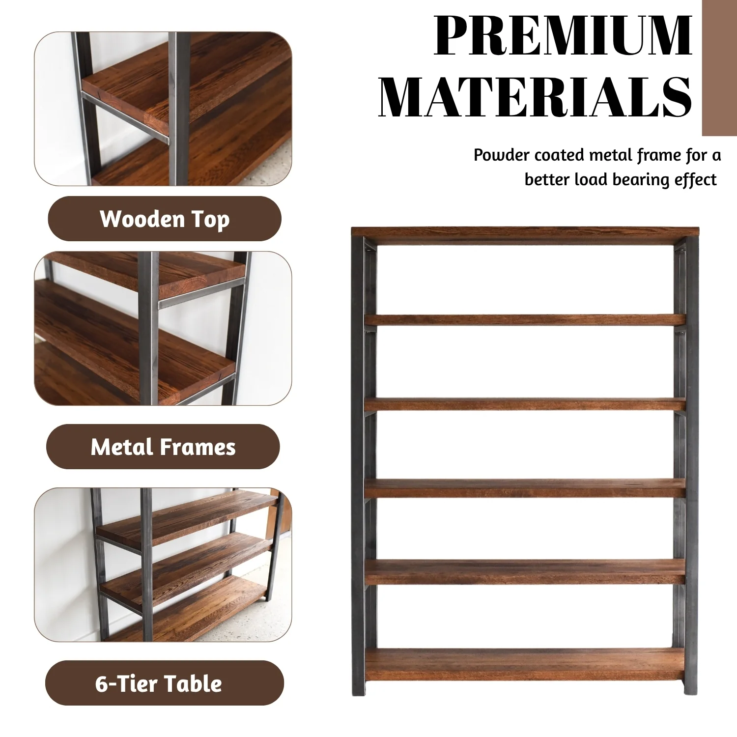 6-Tier Sheesham Wood Top Book Shelf - Image 5