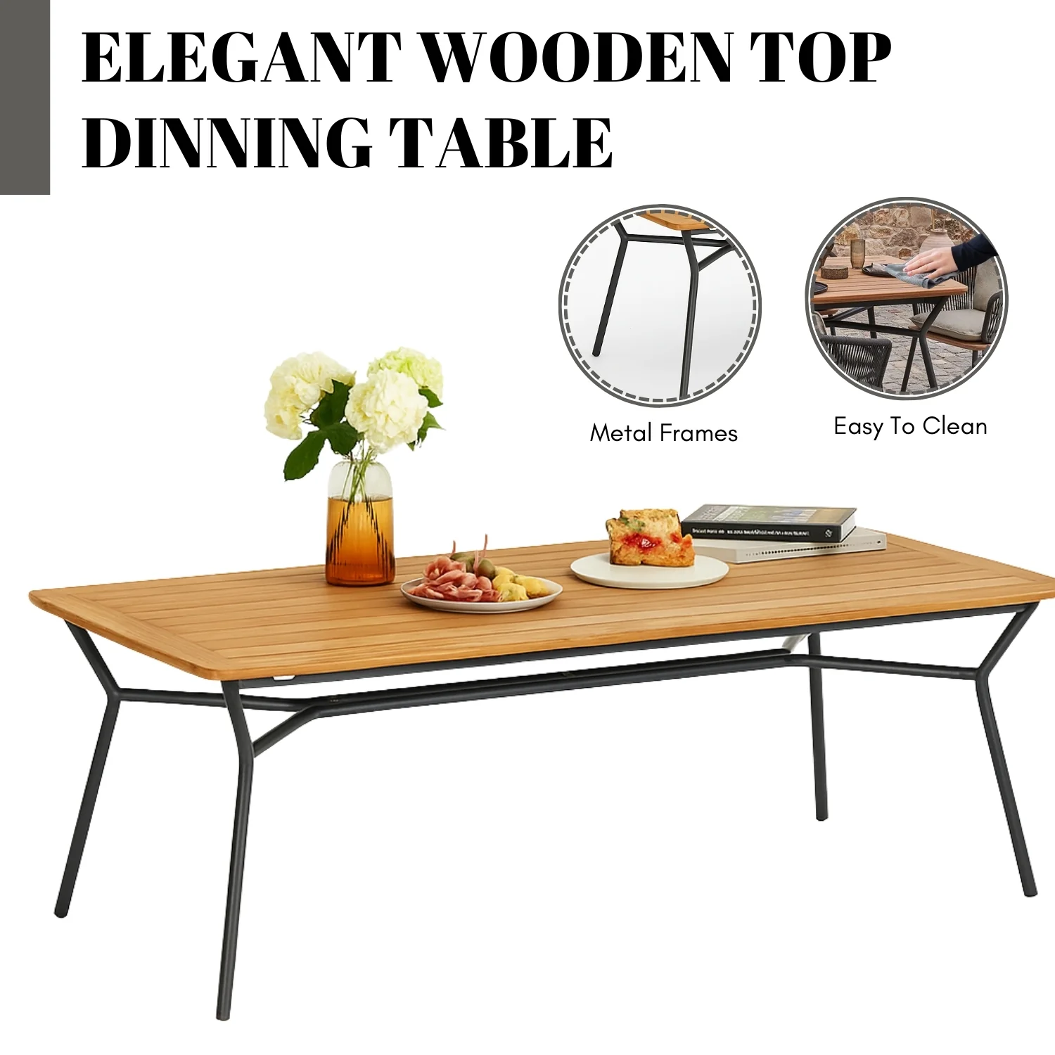 7-Piece Outdoor Patio Dining Set With Wooden Tabletop - Image 8