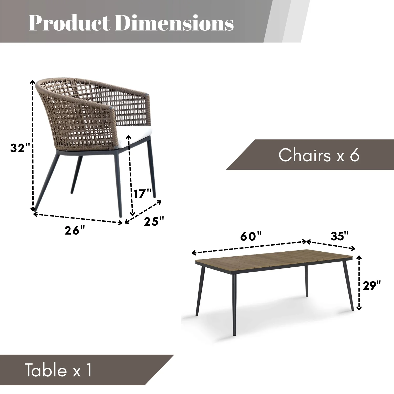 7-Piece Outdoor Patio Dining Set With Wooden Tabletop - Image 2