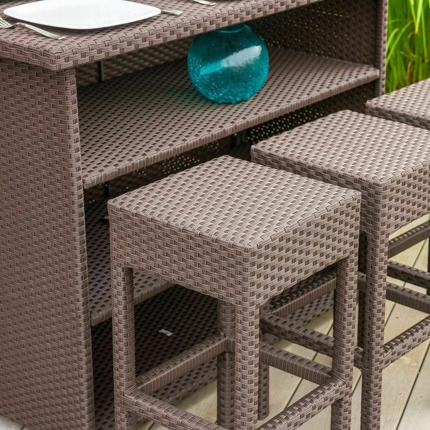 7-Piece Outdoor Rattan Wicker Bar Set with Wicker Top Table - Image 3