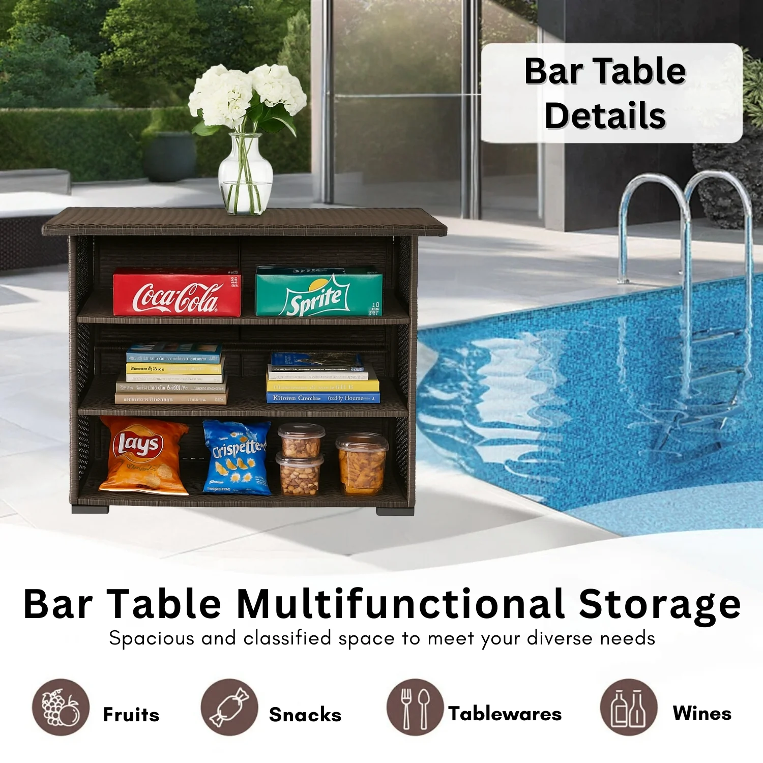 7-Piece Outdoor Rattan Wicker Bar Set with Wicker Top Table - Image 6