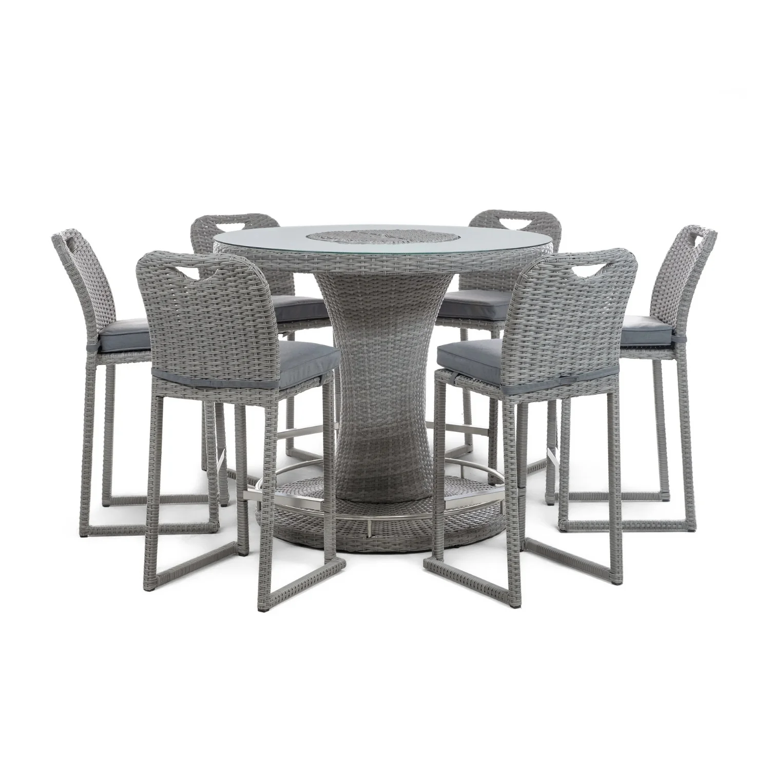 7-Piece Outdoor Rattan Wicker Bar Set with Round Glass Top Table - Image 4