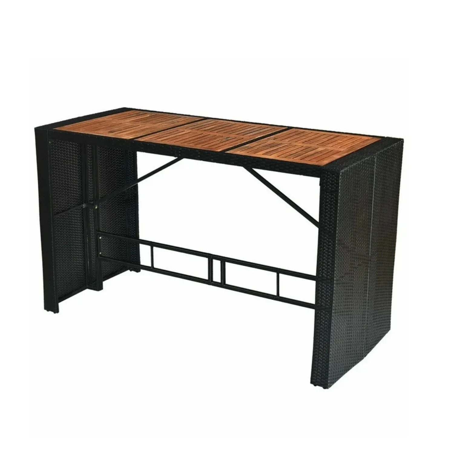 7-Piece Outdoor Rattan Wicker Bar Set with Wooden Top Table - Image 10