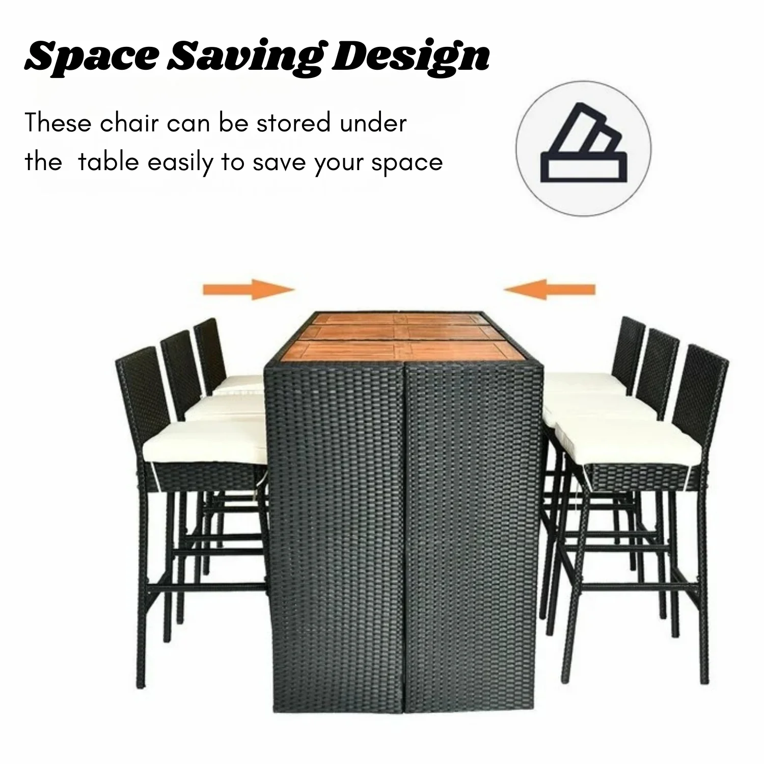7-Piece Outdoor Rattan Wicker Bar Set with Wooden Top Table - Image 8