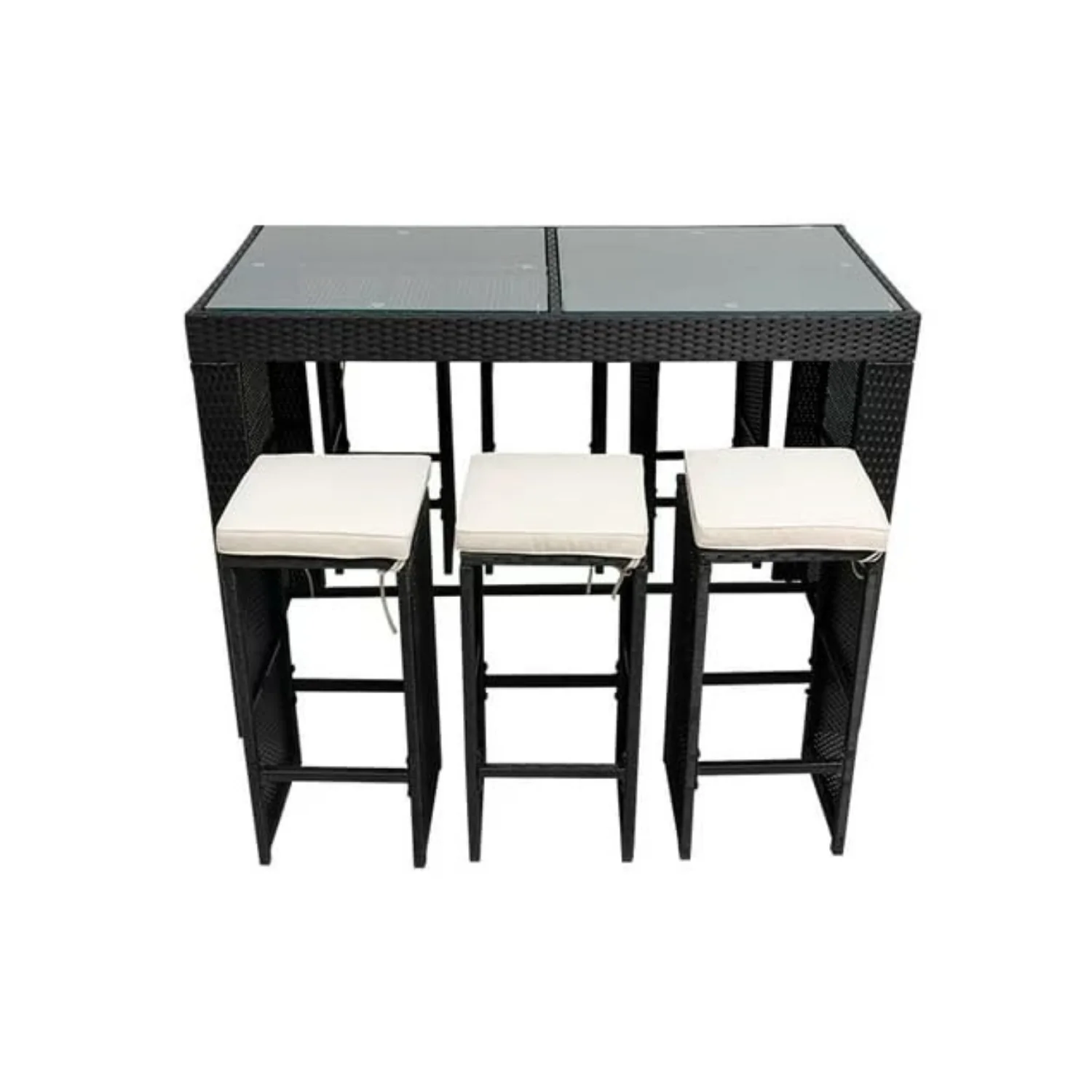 7-Piece Outdoor Rattan Wicker Bar Set with Glass Top Table - Image 3