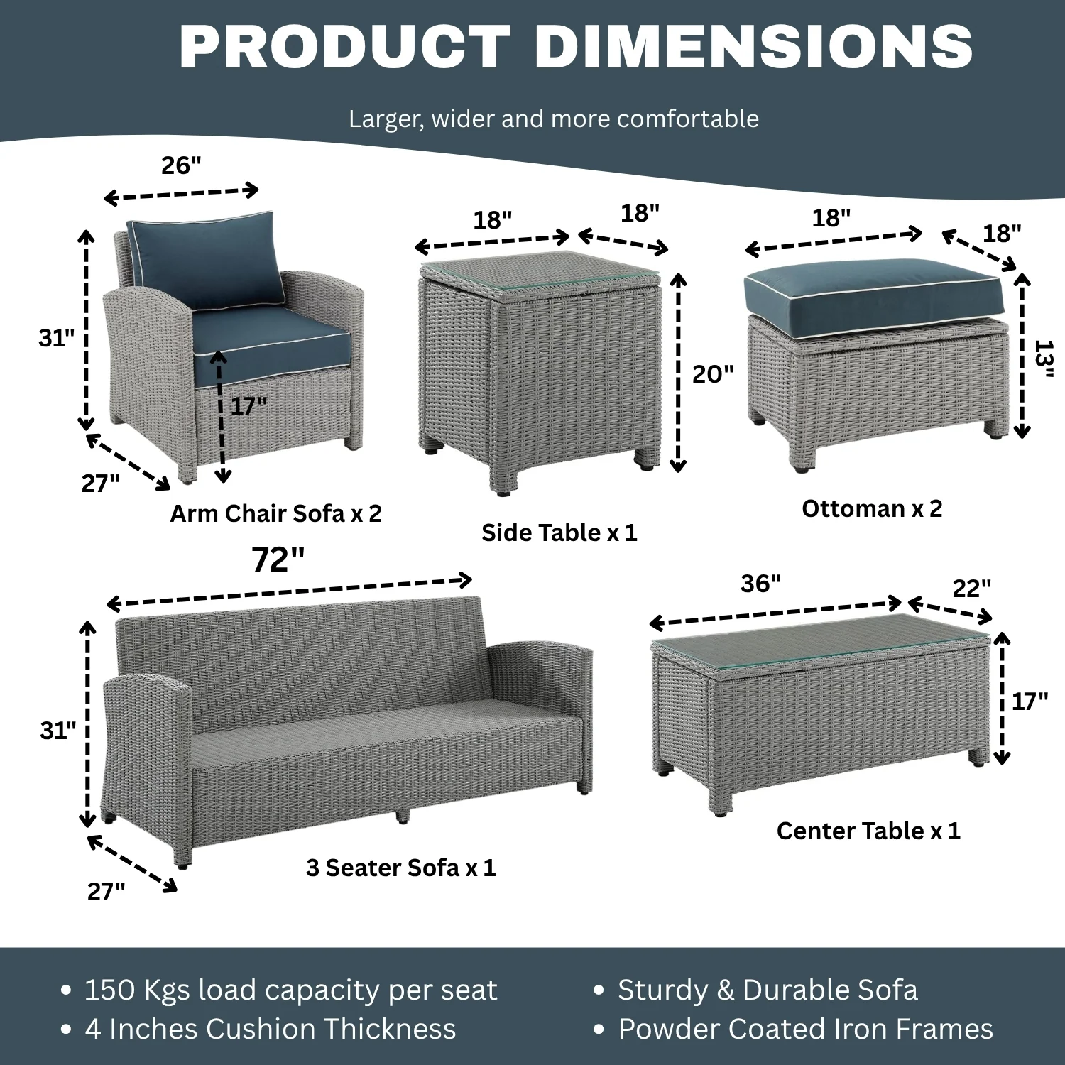 7 Piece Outdoor Wicker Conversation Furniture Set - Image 3