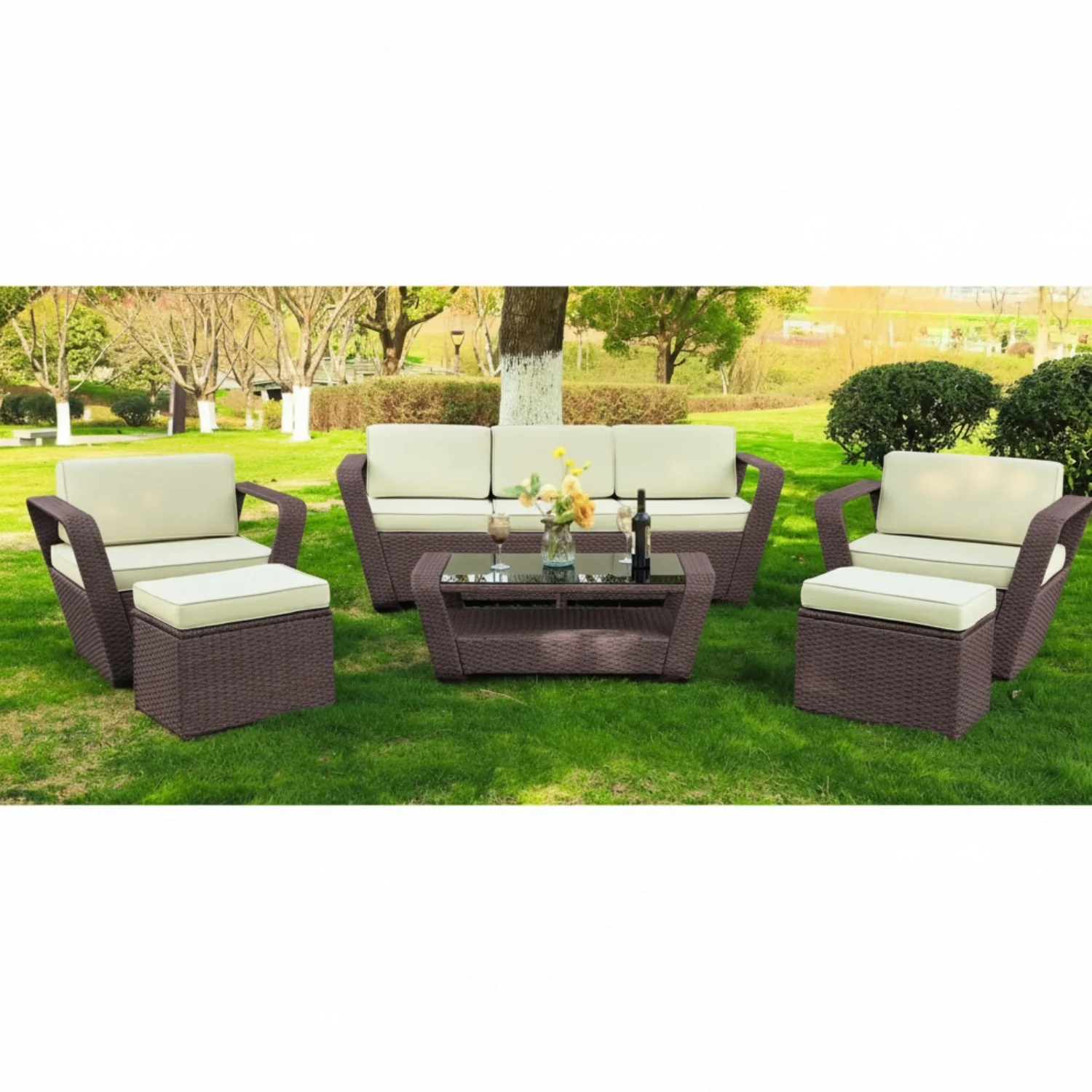 6 Piece Outdoor Wicker Conversation Furniture Set - Image 13