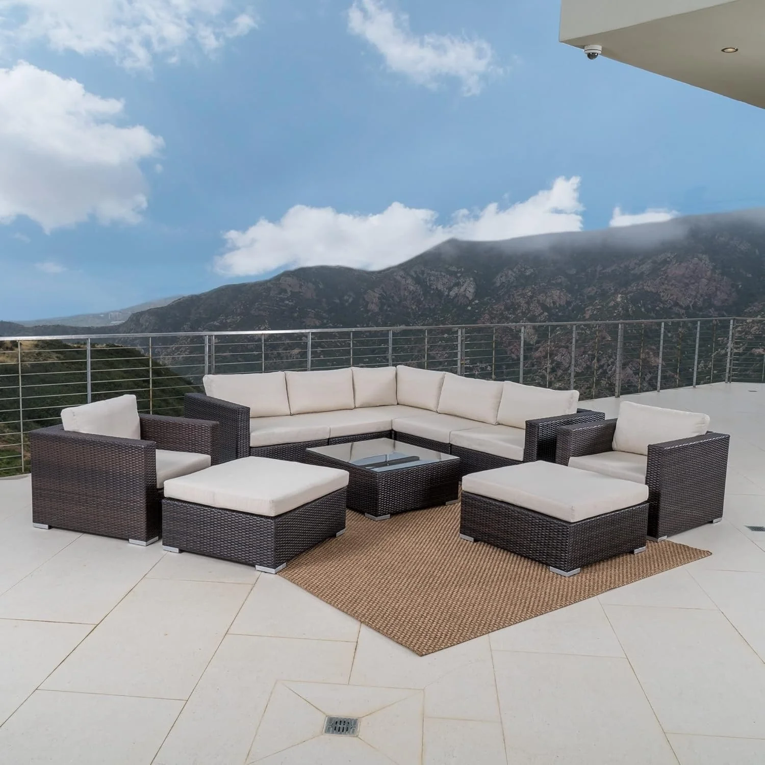 7-Piece Rattan Sectional Sofa Set (Dark Brown/Cream) - Image 14