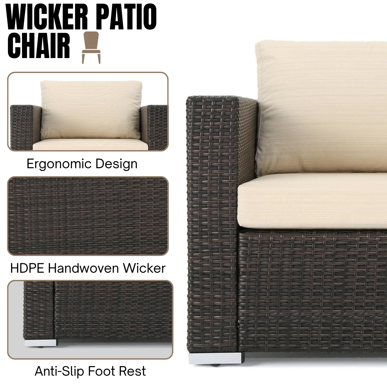 7-Piece Rattan Sectional Sofa Set (Dark Brown/Cream) - Image 5