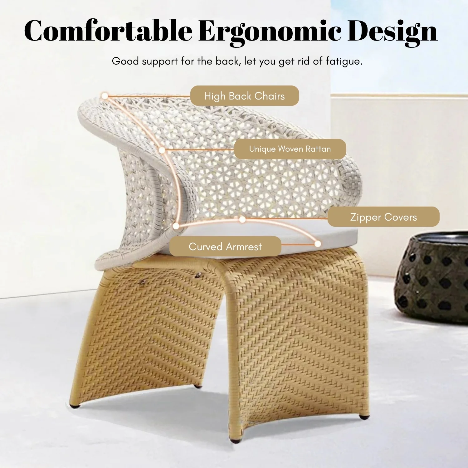 7 Pieces Outdoor Wicker Dining Set with Double Tone Armchairs - Image 4
