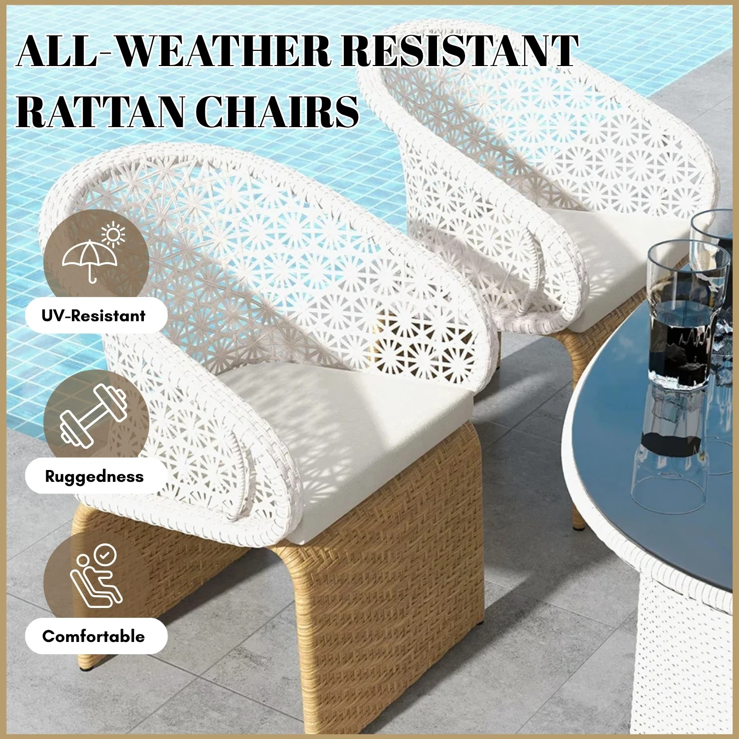 7 Pieces Outdoor Wicker Dining Set with Double Tone Armchairs - Image 7