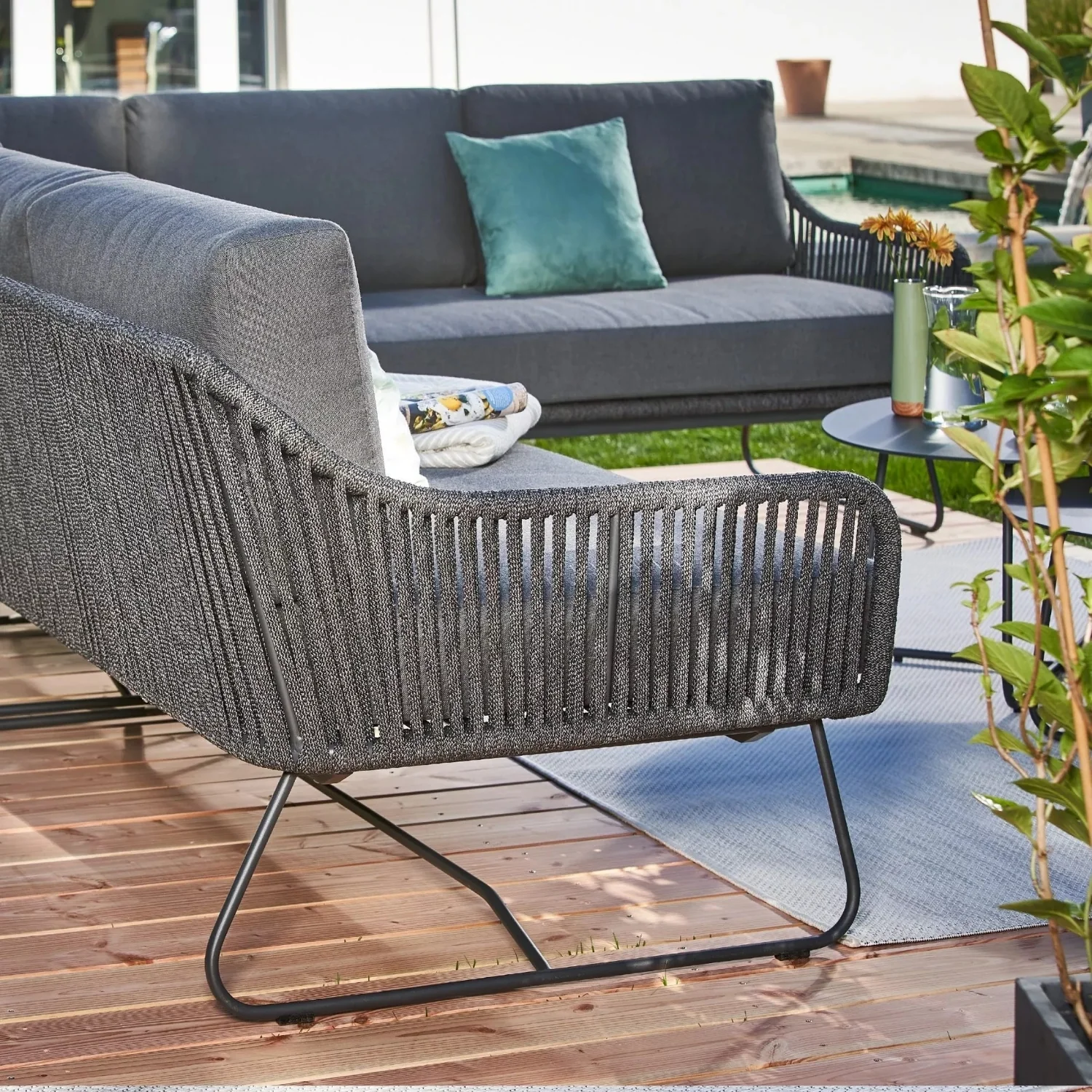 6-Seater L-Shape Outdoor Rope Sofa Set - Image 4