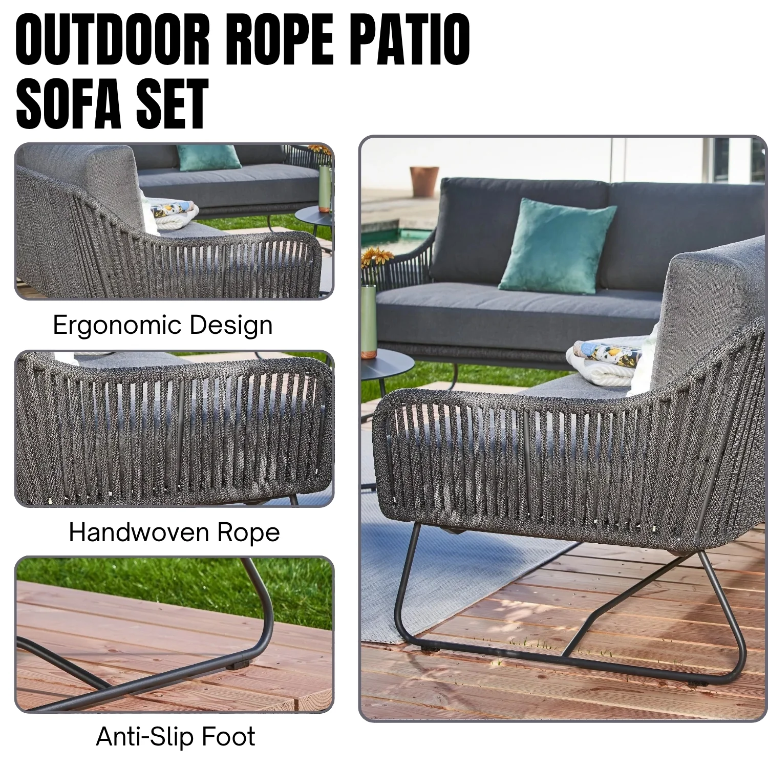 6-Seater L-Shape Outdoor Rope Sofa Set - Image 5