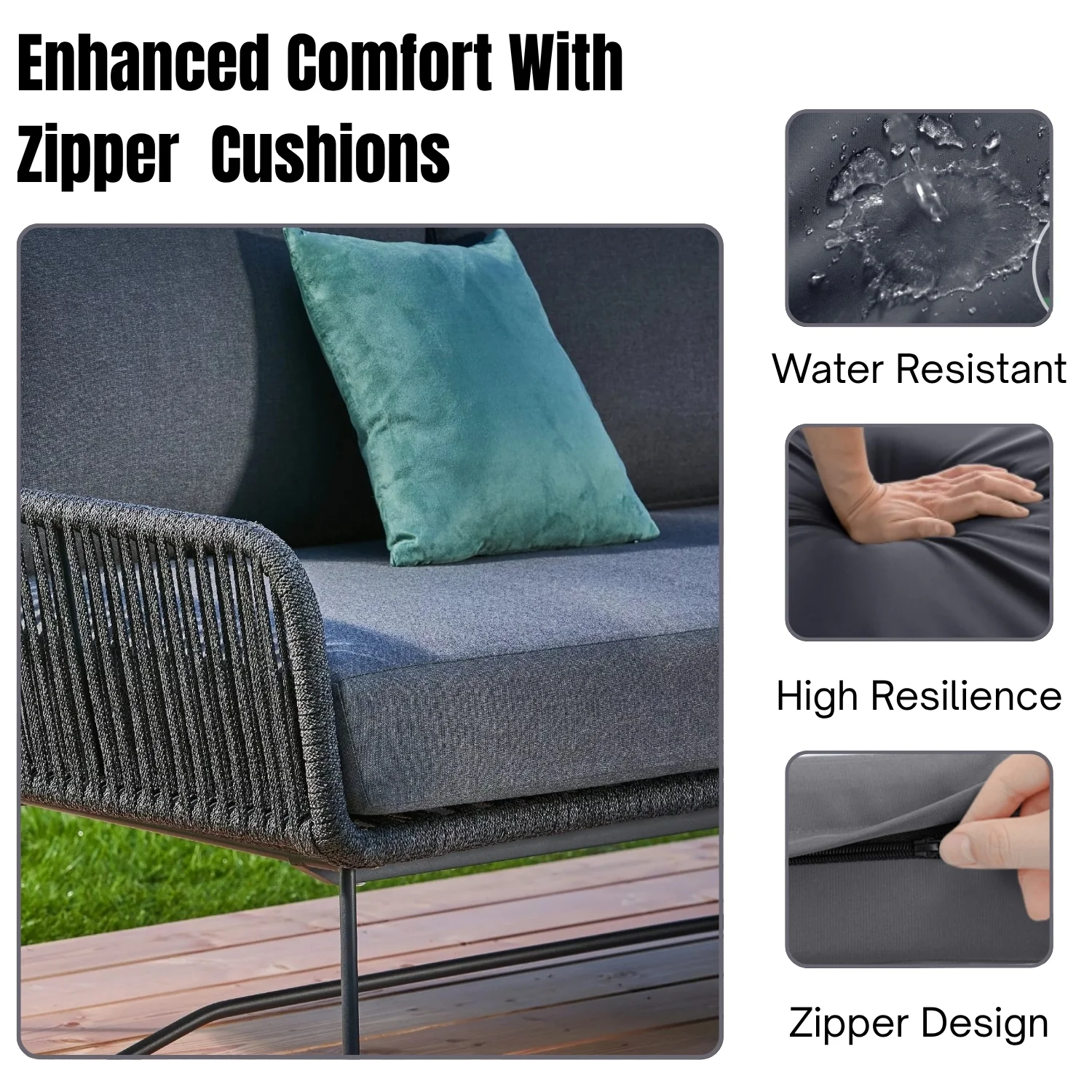 6-Seater L-Shape Outdoor Rope Sofa Set - Image 6