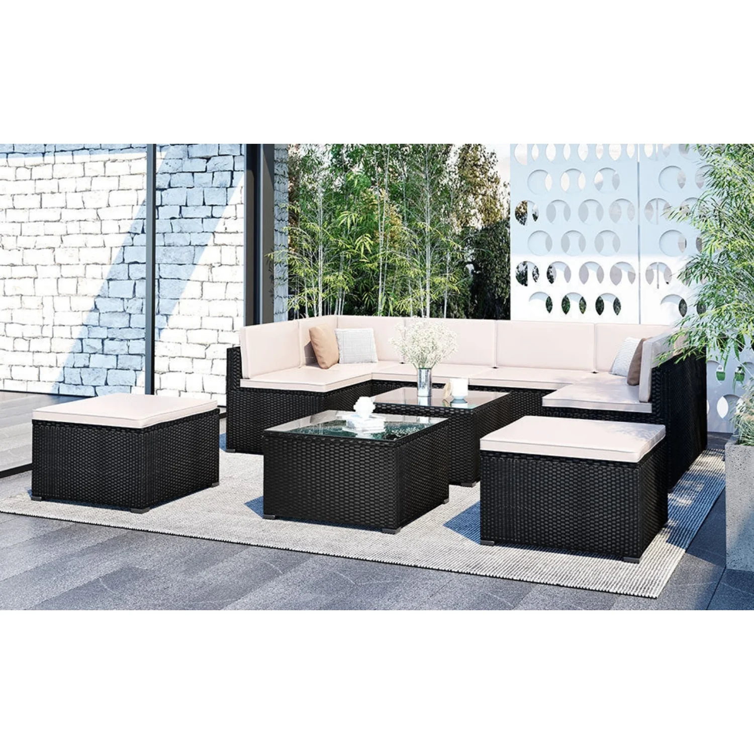 8 Pieces Sectional Wicker Furniture Set - Image 15