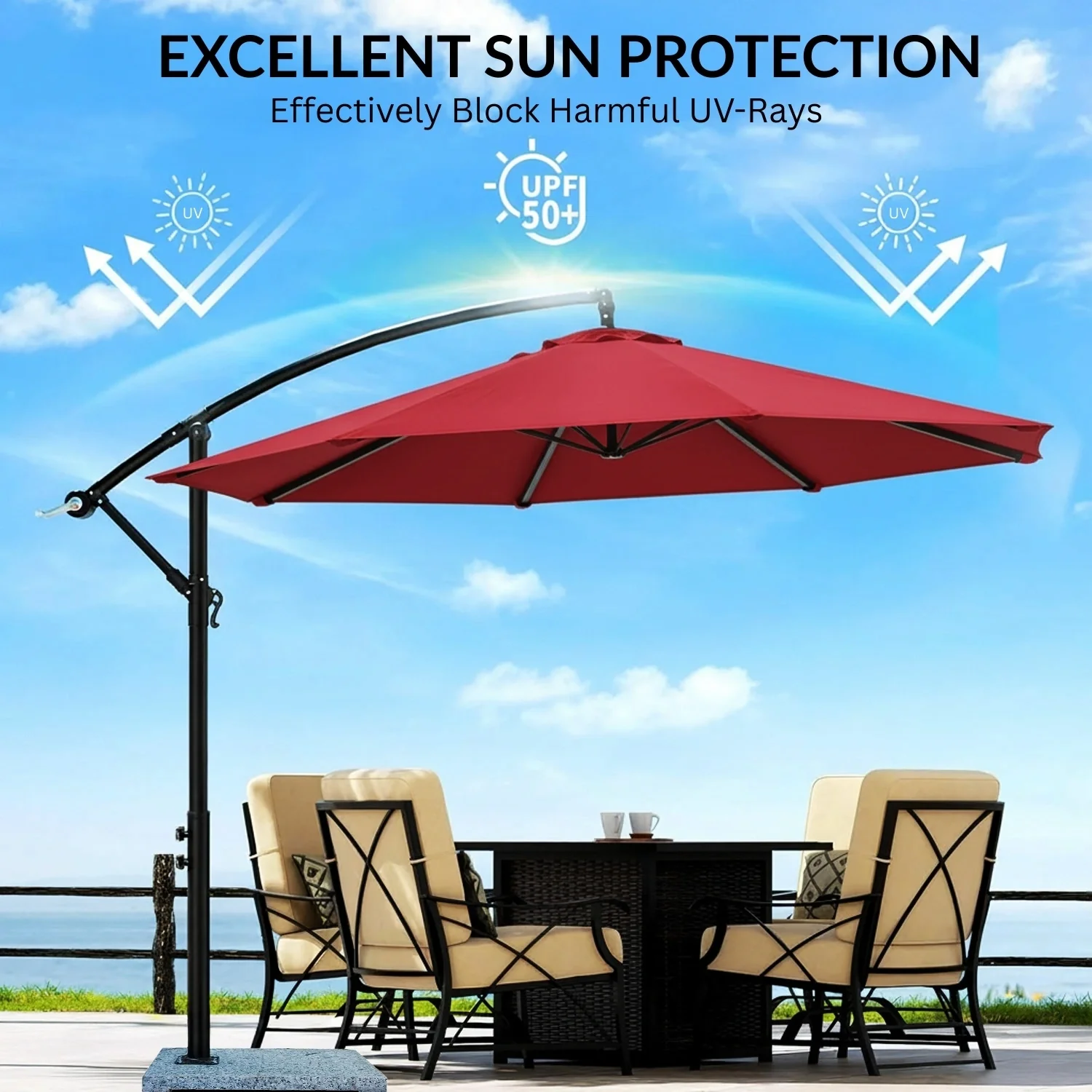 9 Ft Outdoor Offset Cantilever Patio Umbrella with Granite Base - Image 4